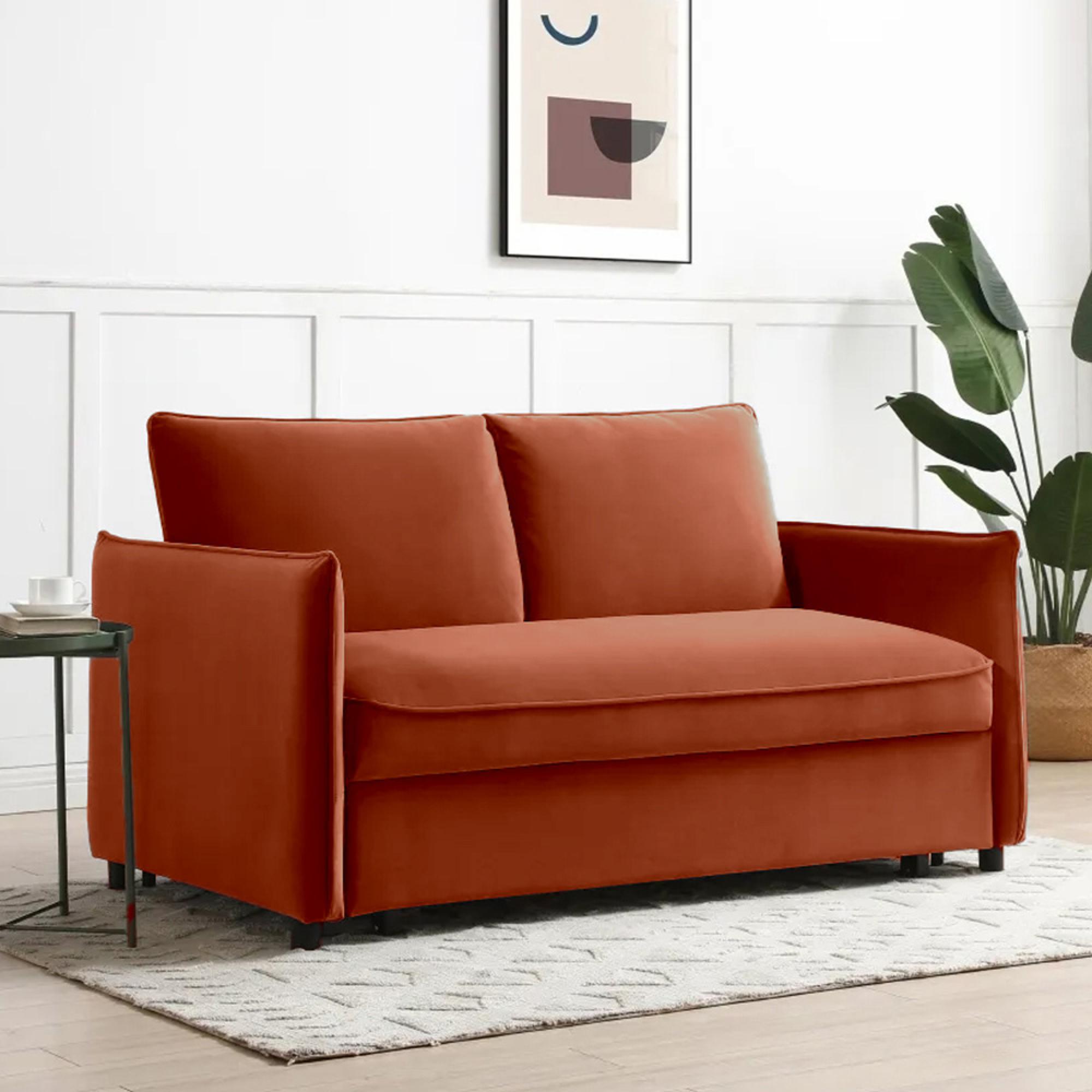 Blaire Sofa Bed - Athena Burnt Orange Velvet Fabric - 2 Seater