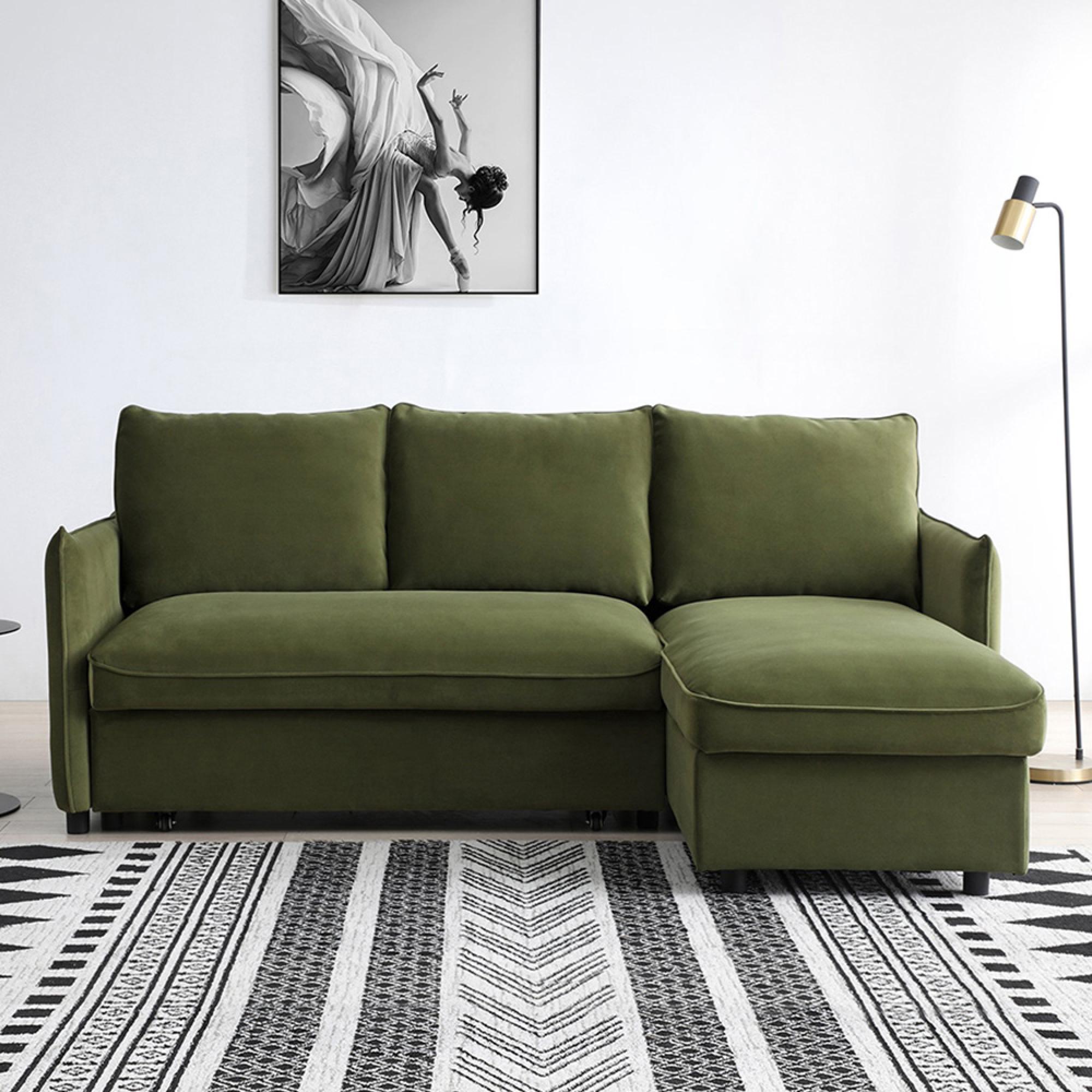 Blaire Sofa Bed - Athena Olive Green Velvet Fabric - Corner