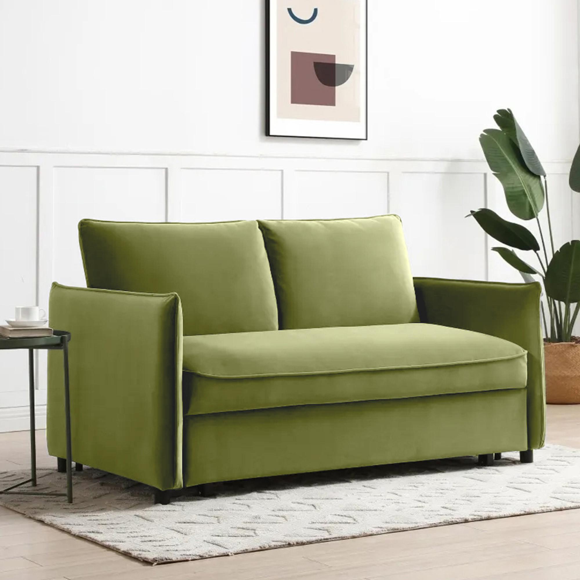 Blaire Sofa Bed - Athena Olive Velvet Fabric - 2 Seater