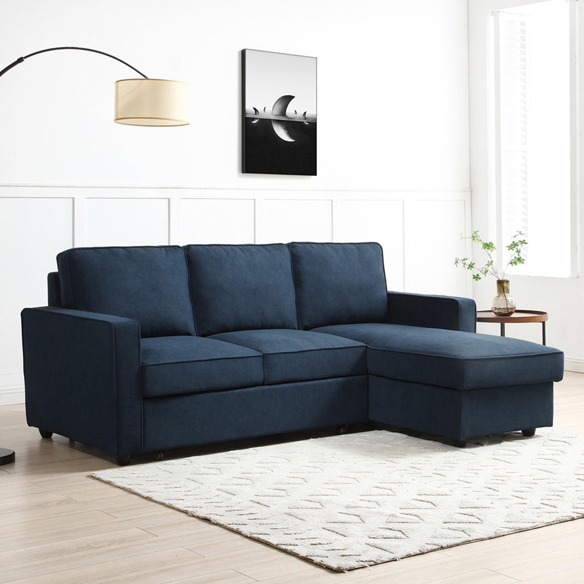 Myles Sofa Bed - Themis Blue Soft Weave Fabric - Corner