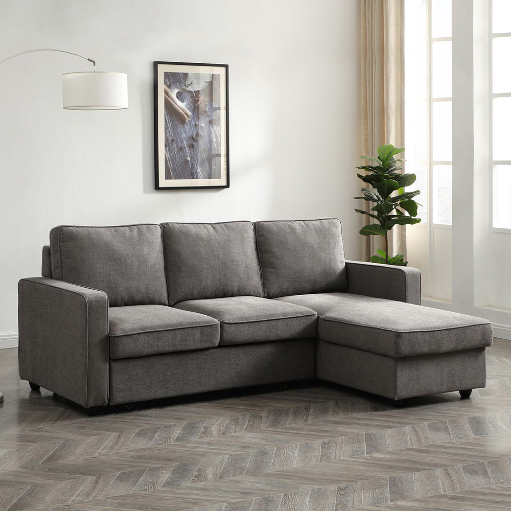 Myles Sofa Bed - Typhon Grey Weave Fabric - Corner