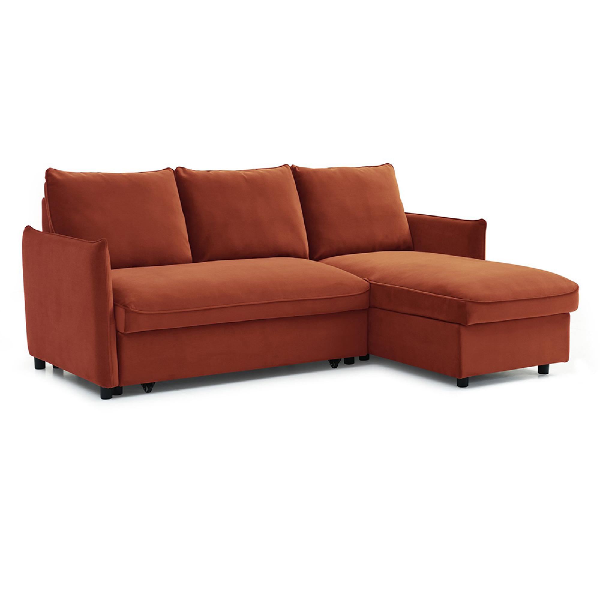 Blaire Sofa Bed - Athena Burnt Orange Velvet Fabric - Corner