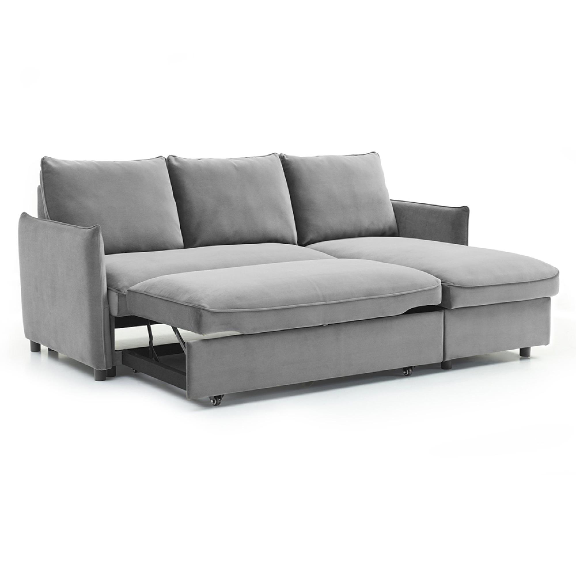 Blaire Sofa Bed - Athena Grey Velvet Fabric - Corner