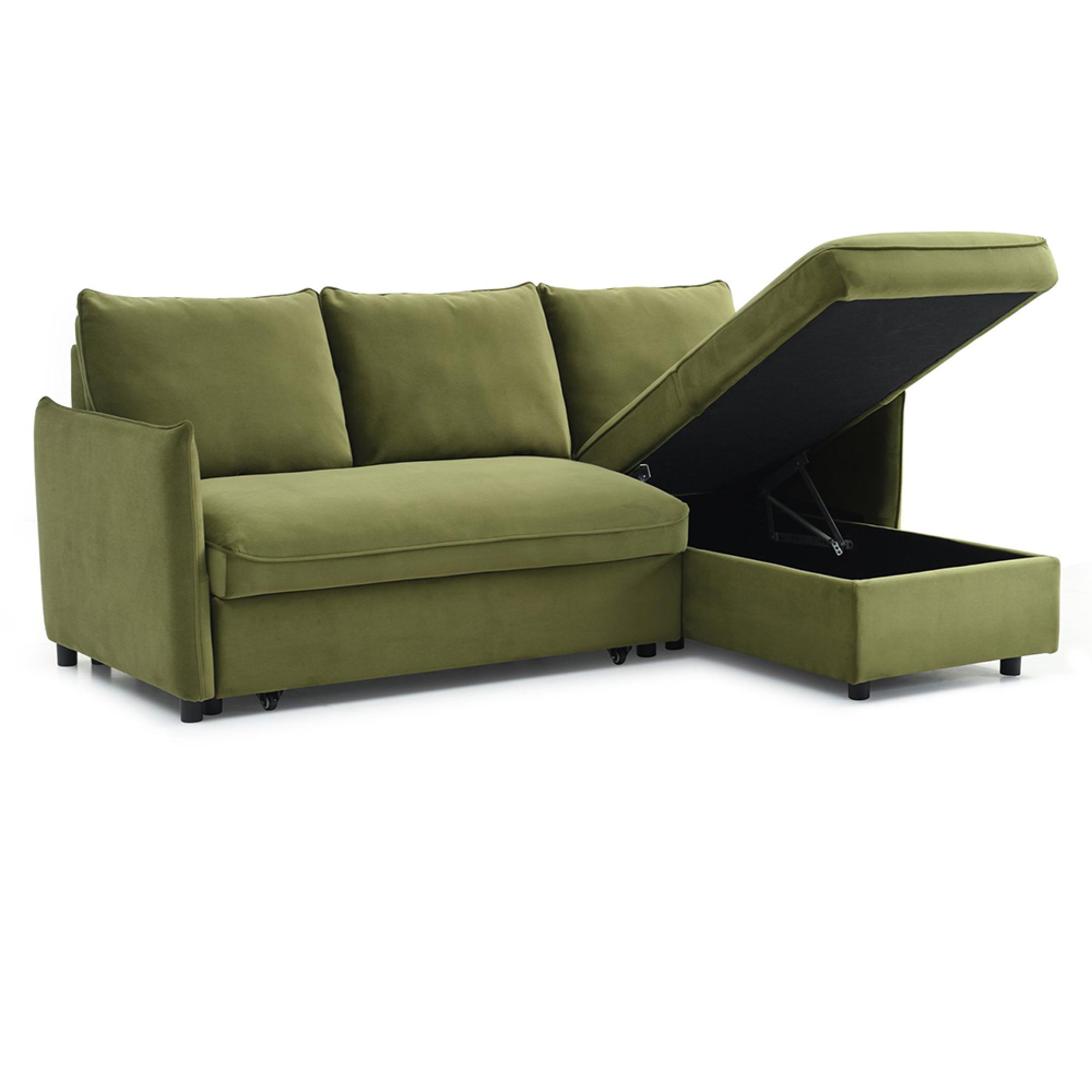 Blaire Sofa Bed - Athena Olive Green Velvet Fabric - Corner