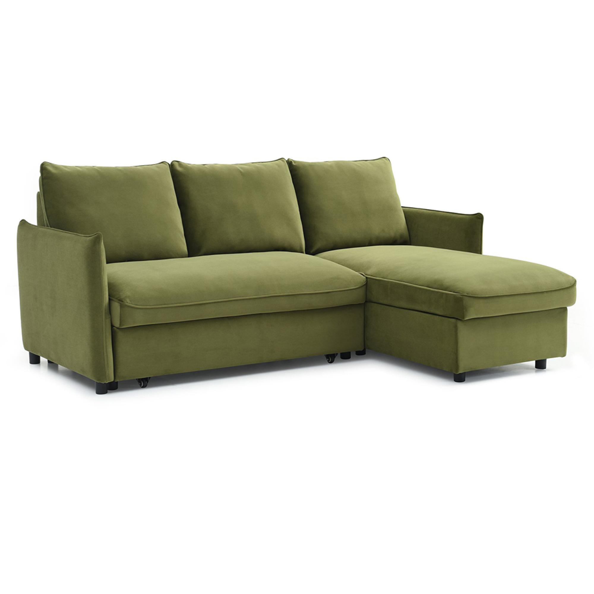 Blaire Sofa Bed - Athena Olive Green Velvet Fabric - Corner