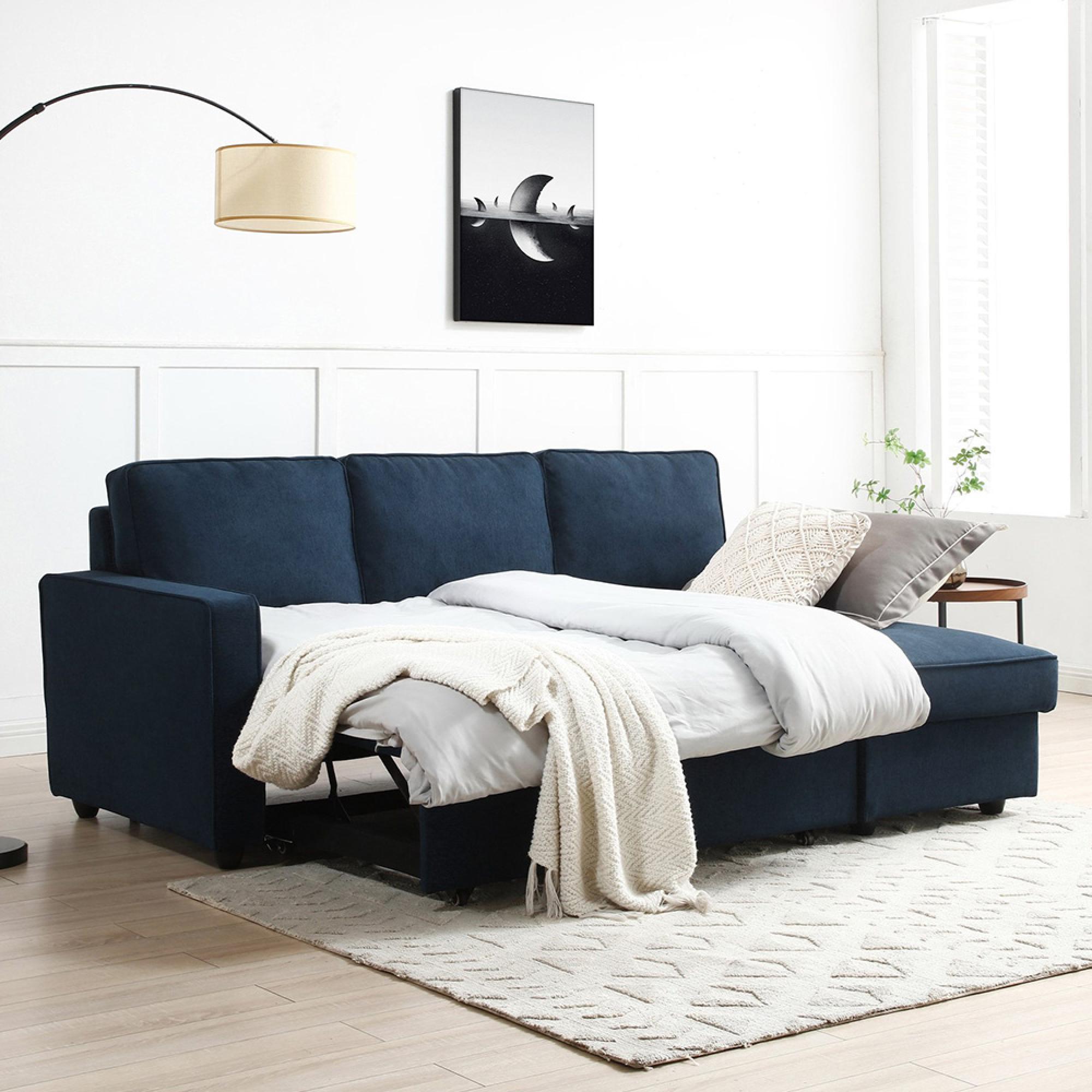 Myles Sofa Bed - Themis Blue Soft Weave Fabric - Corner
