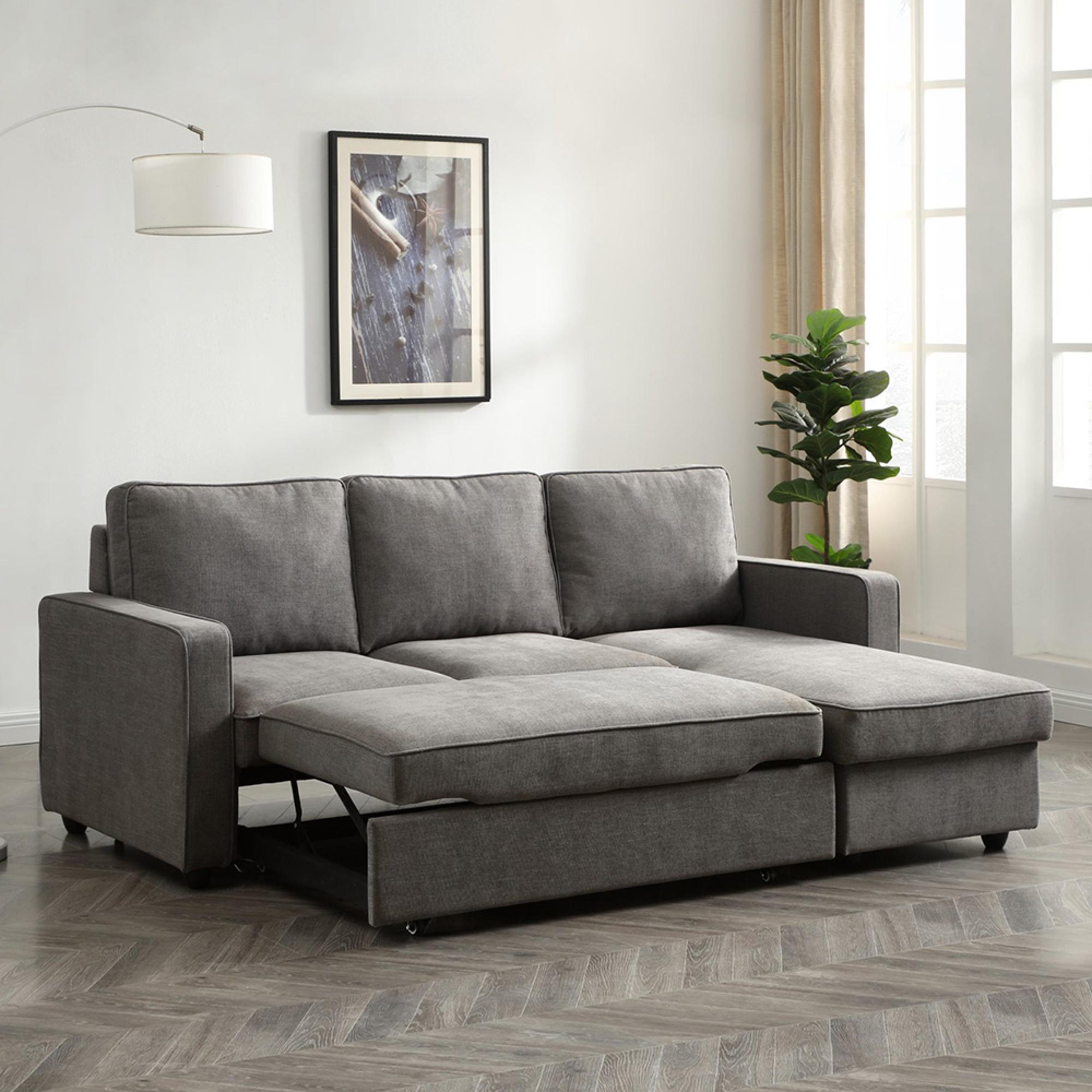 Myles Sofa Bed - Typhon Grey Weave Fabric - Corner