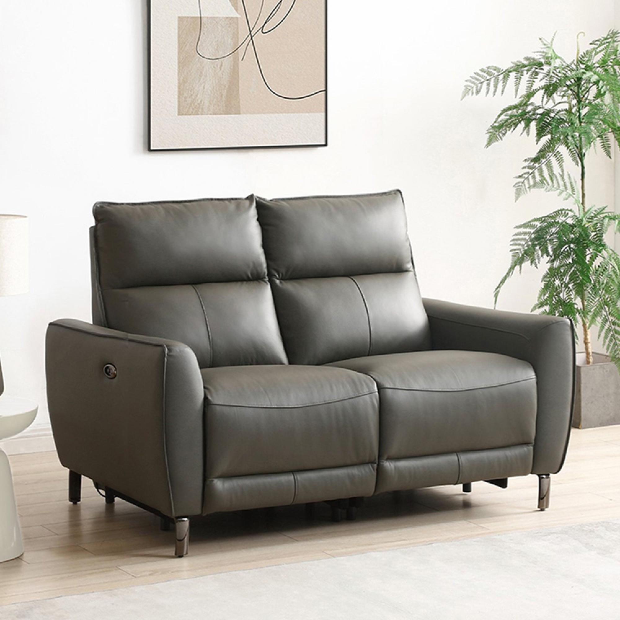 Brooke Electric Recliner Sofa - Grey Leather - 2 Seater