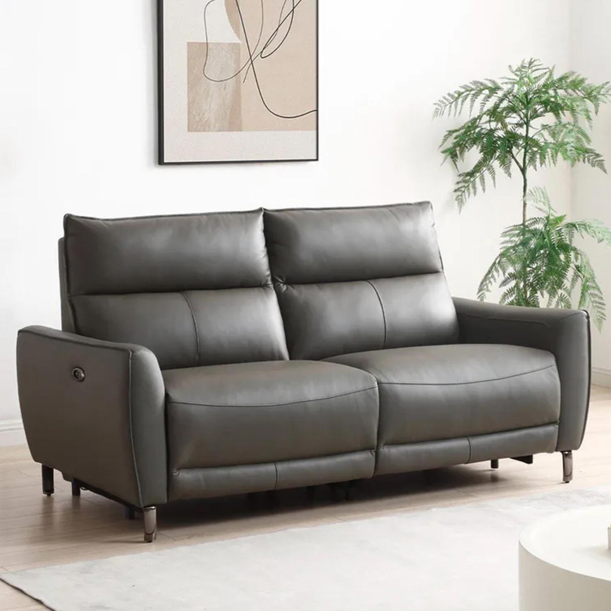 Brooke Electric Recliner Sofa - Grey Leather - 3 Seater