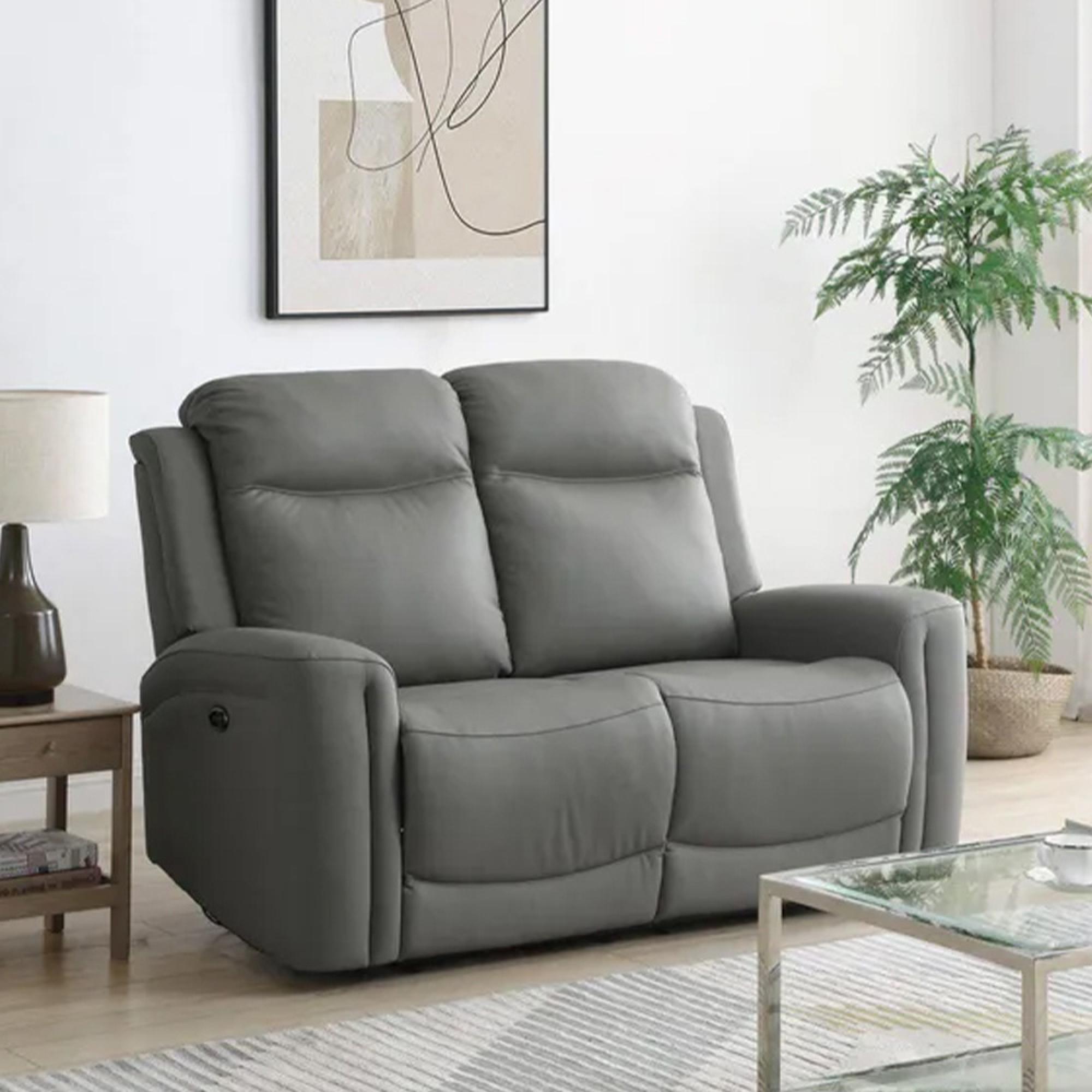 Henley Electric Recliner Sofa - Grey Leather - 2 Seater