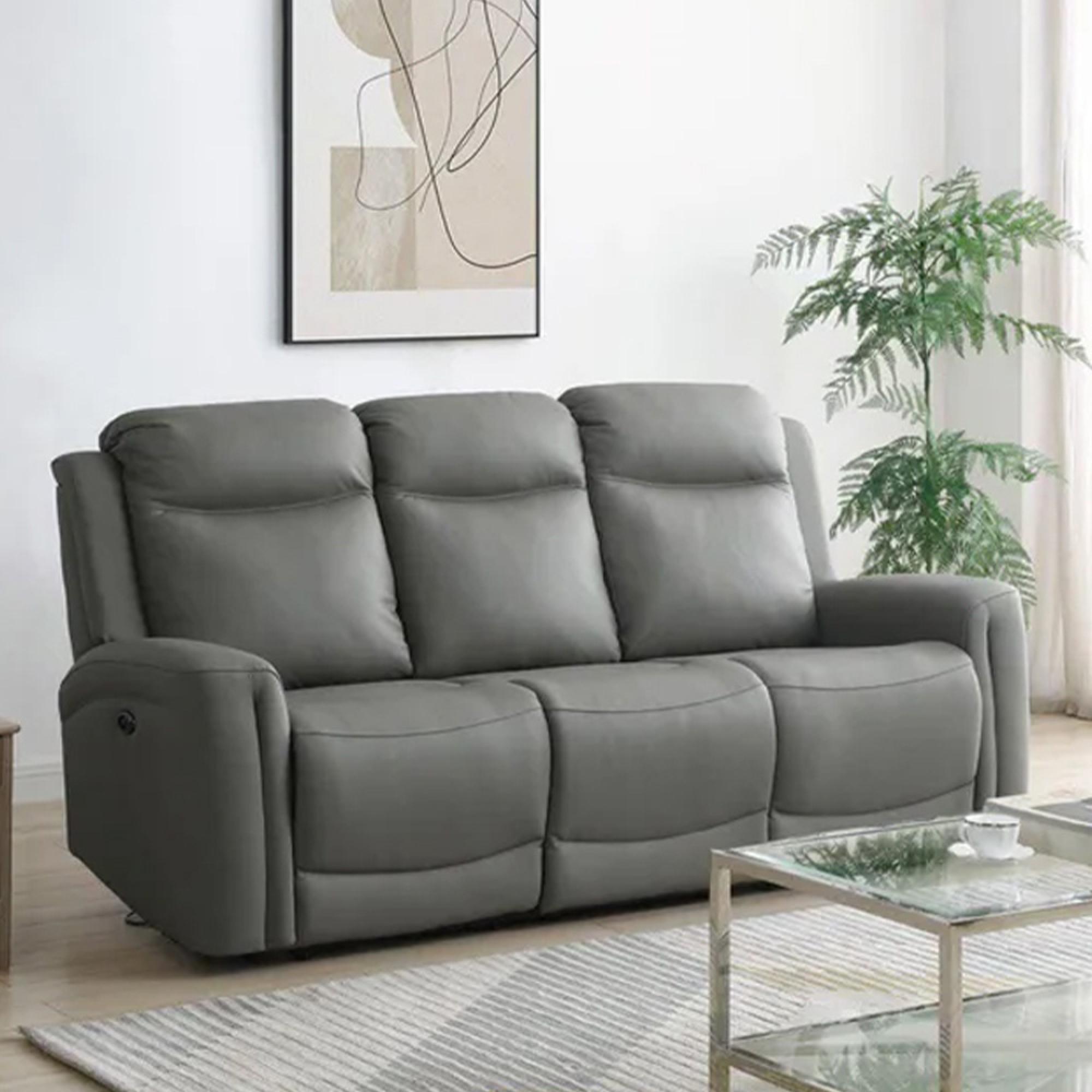 Henley Electric Recliner Sofa - Grey Leather - 3 Seater