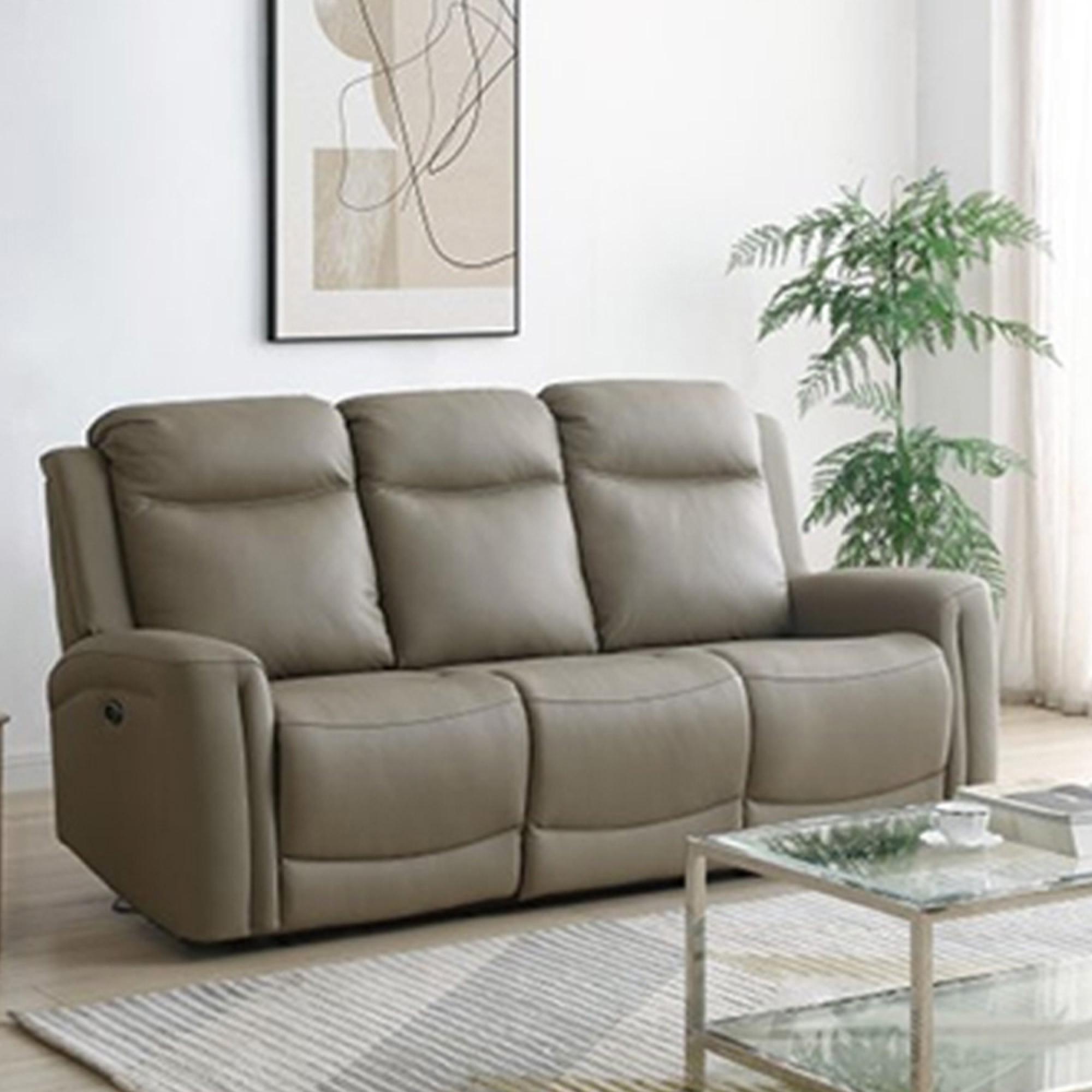 Henley Electric Recliner Sofa - Taupe Leather - 3 Seater
