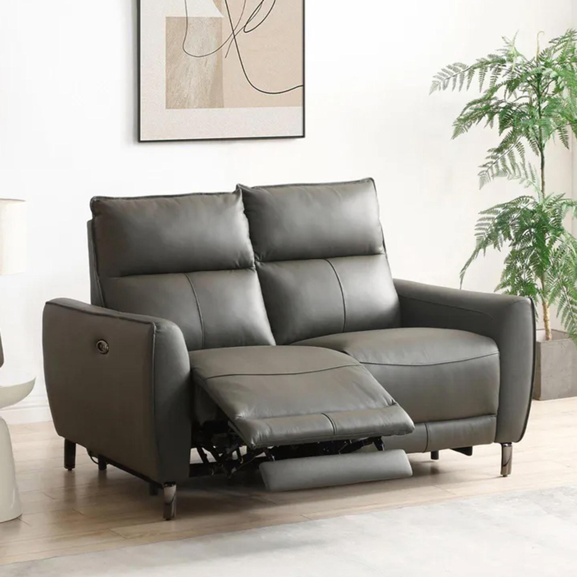 Brooke Electric Recliner Sofa - Grey Leather - 2 Seater