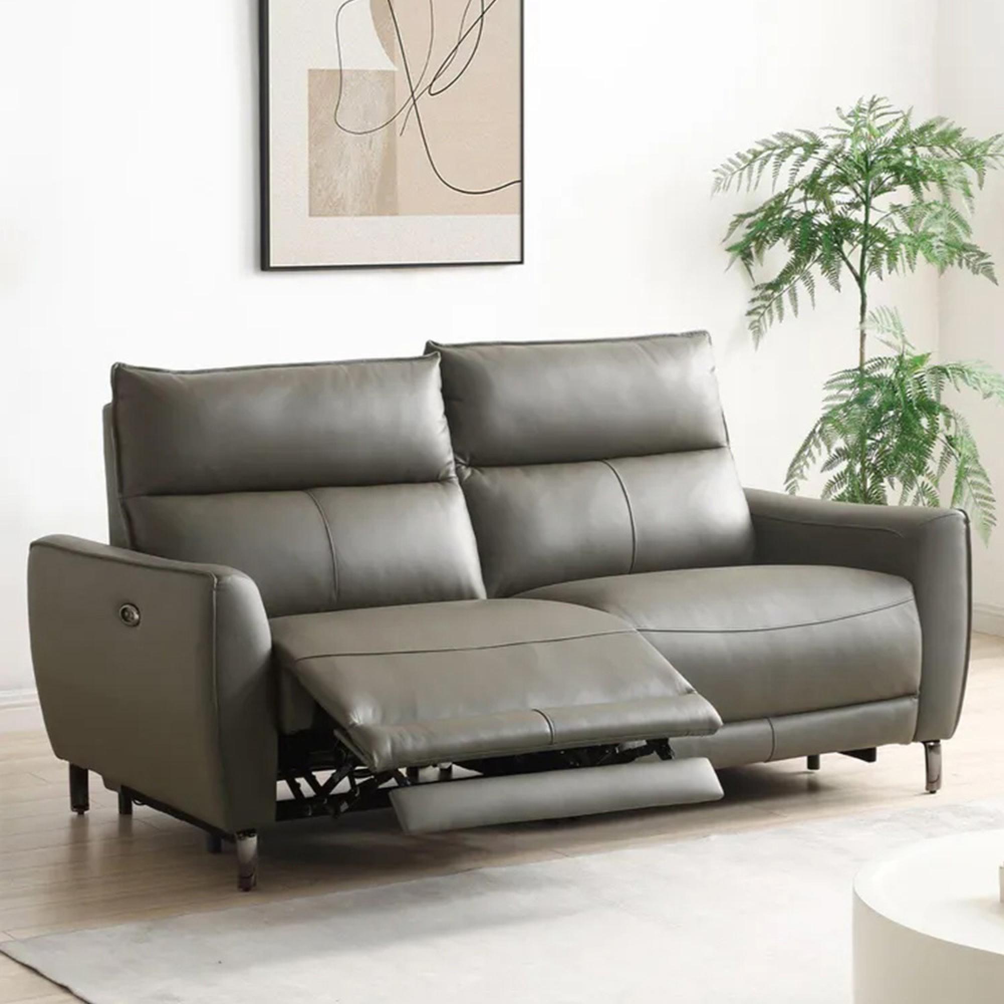 Brooke Electric Recliner Sofa - Grey Leather - 3 Seater