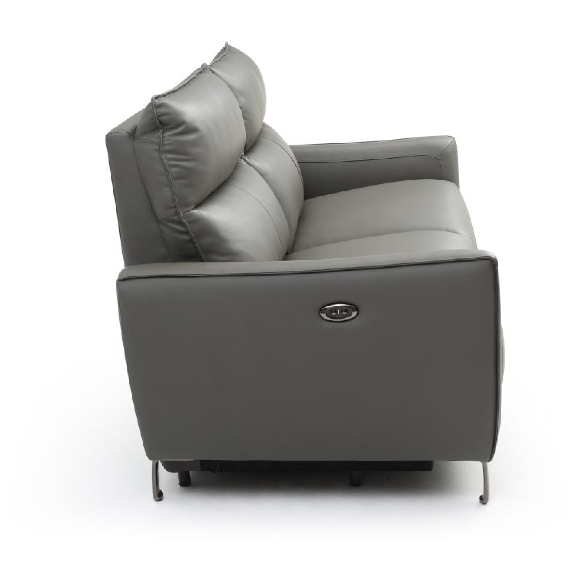 Brooke Electric Recliner Sofa - Grey Leather - 3 Seater