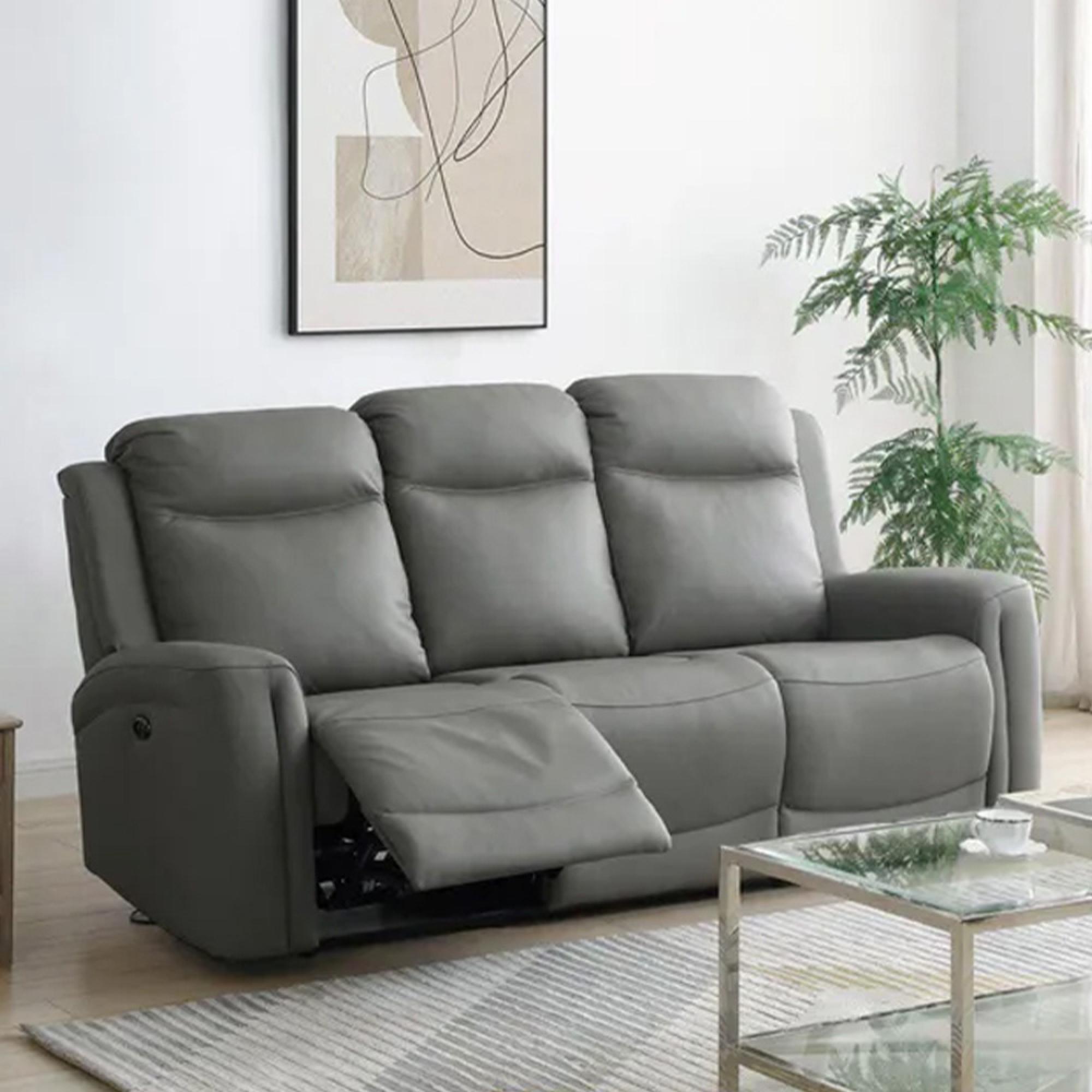 Henley Electric Recliner Sofa - Grey Leather - 3 Seater
