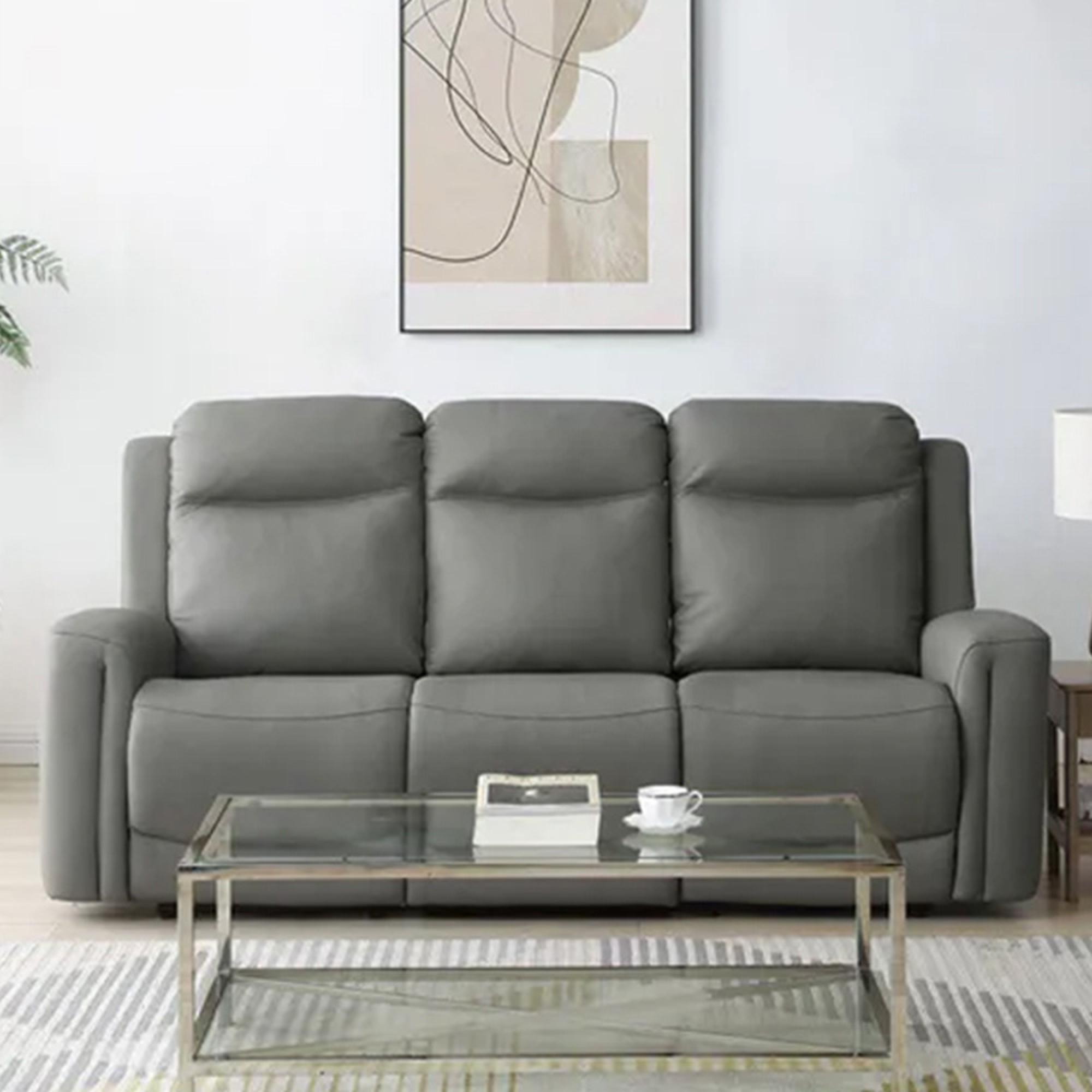 Henley Electric Recliner Sofa - Grey Leather - 3 Seater