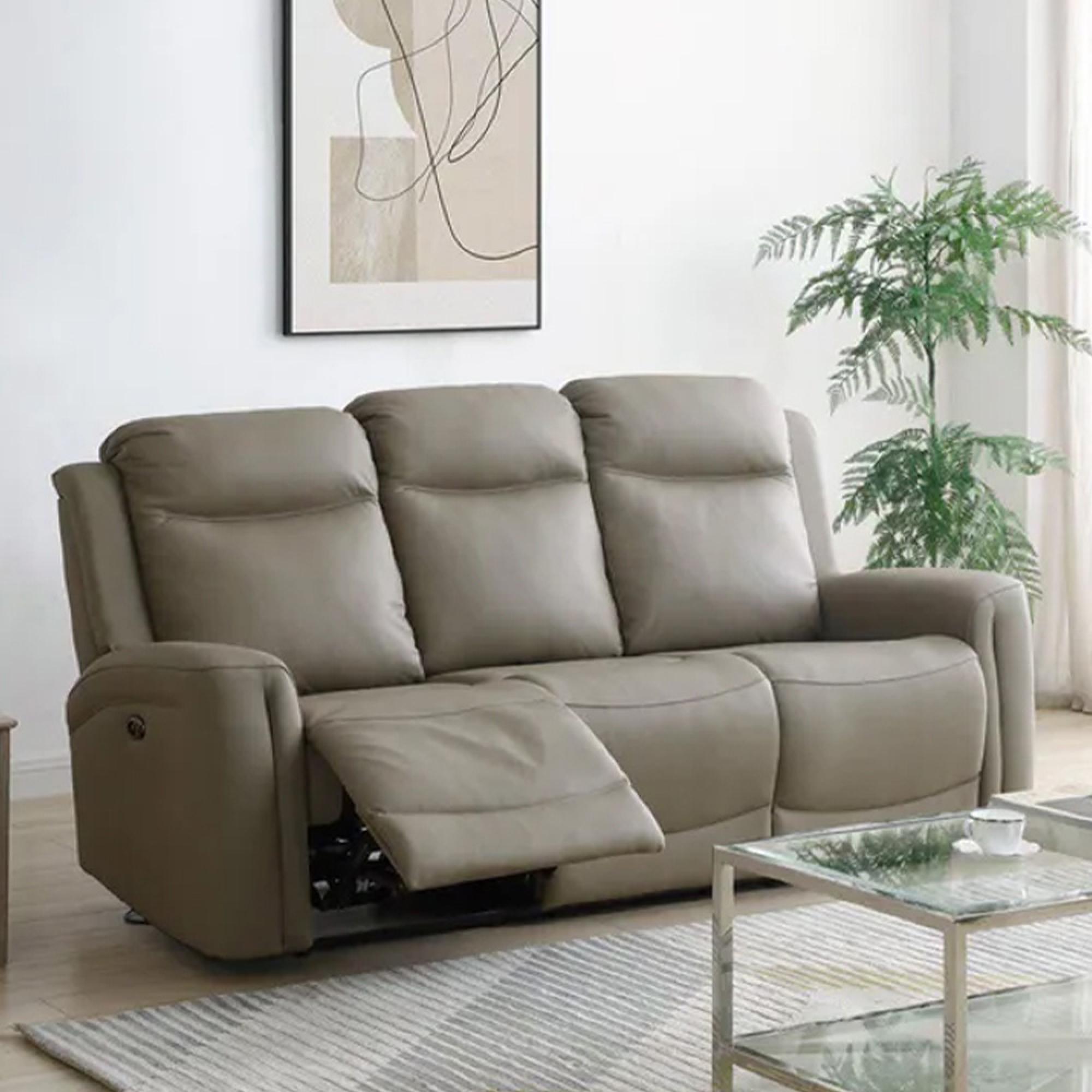 Henley Electric Recliner Sofa - Taupe Leather - 3 Seater