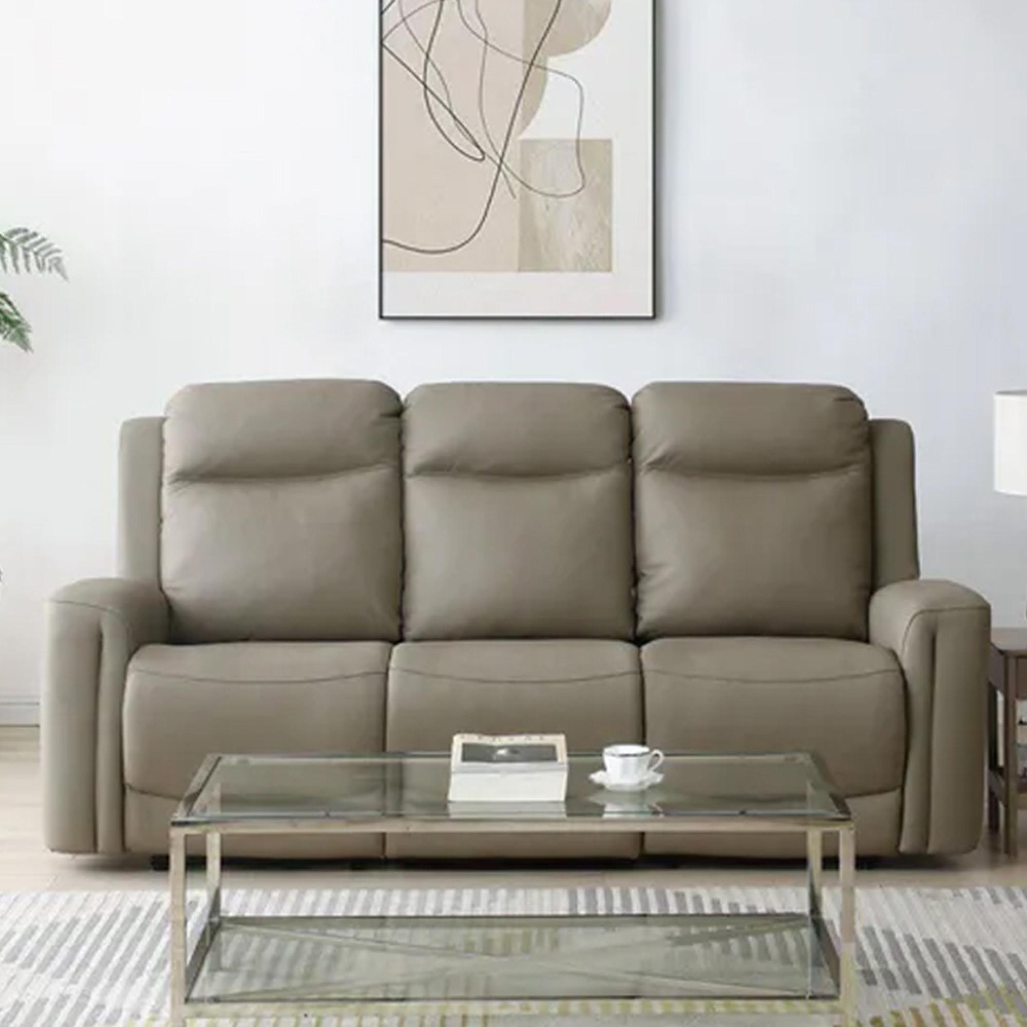 Henley Electric Recliner Sofa - Taupe Leather - 3 Seater