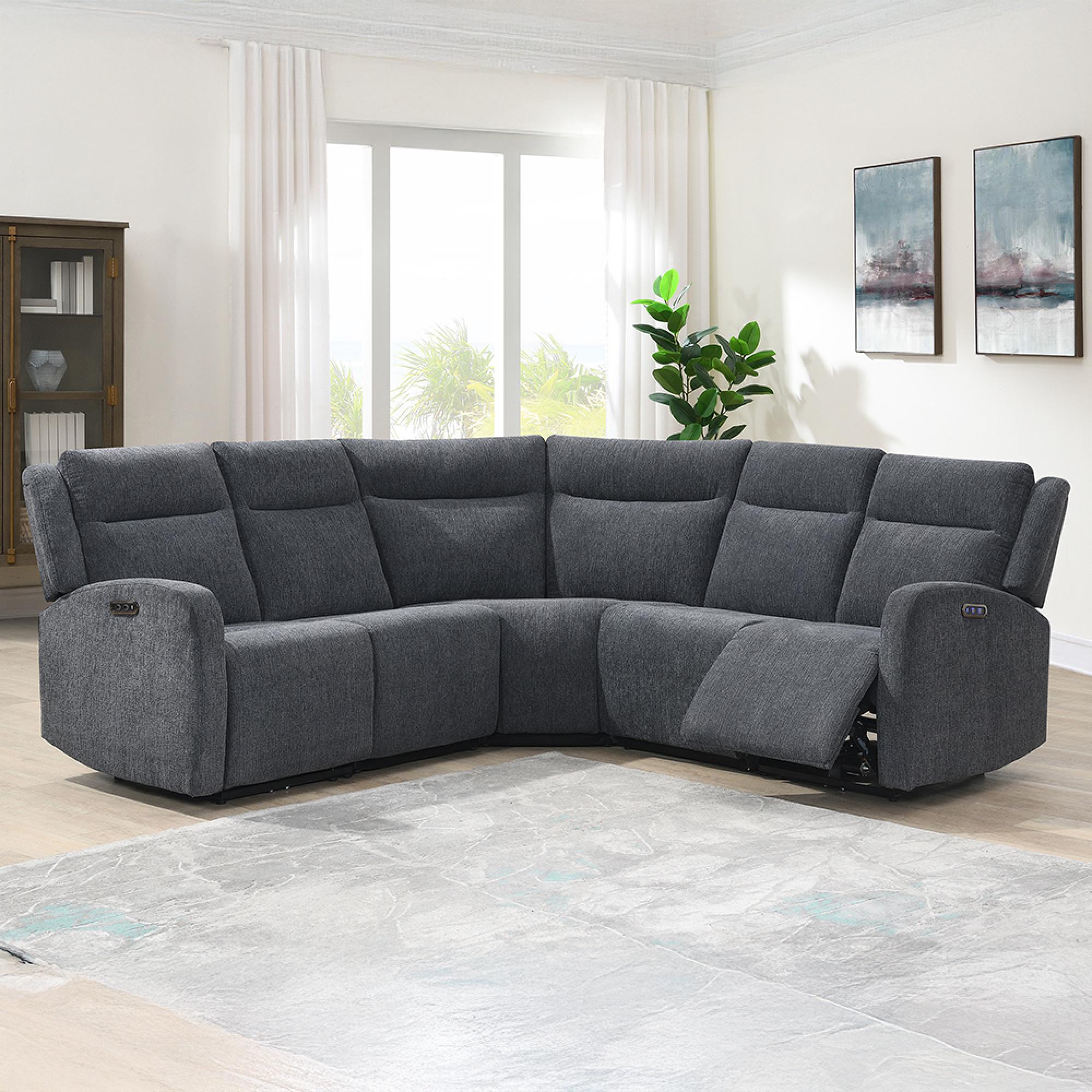 Alabama Corner Sofa - Electric Recliner - Fabric - Charcoal