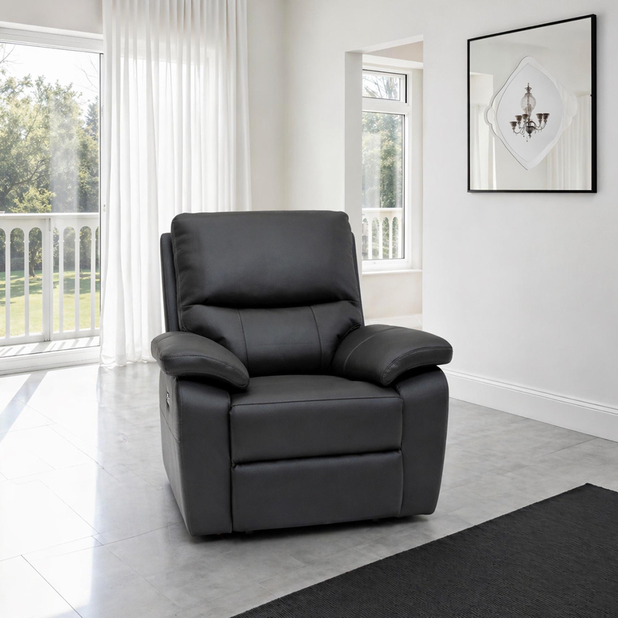 Cannes Armchair - Electric Recliner - Leather - Charcoal