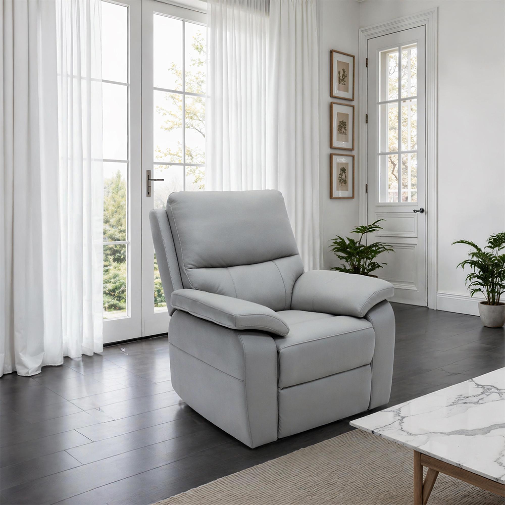 Cannes Armchair - Electric Recliner - Leather - Grey