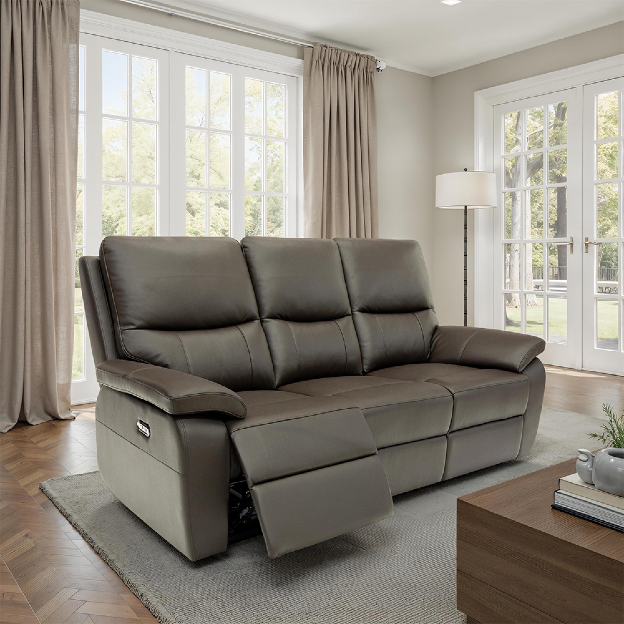 Cannes Sofa - 3 Seater - Electric Recliner - Leather - Chocolate