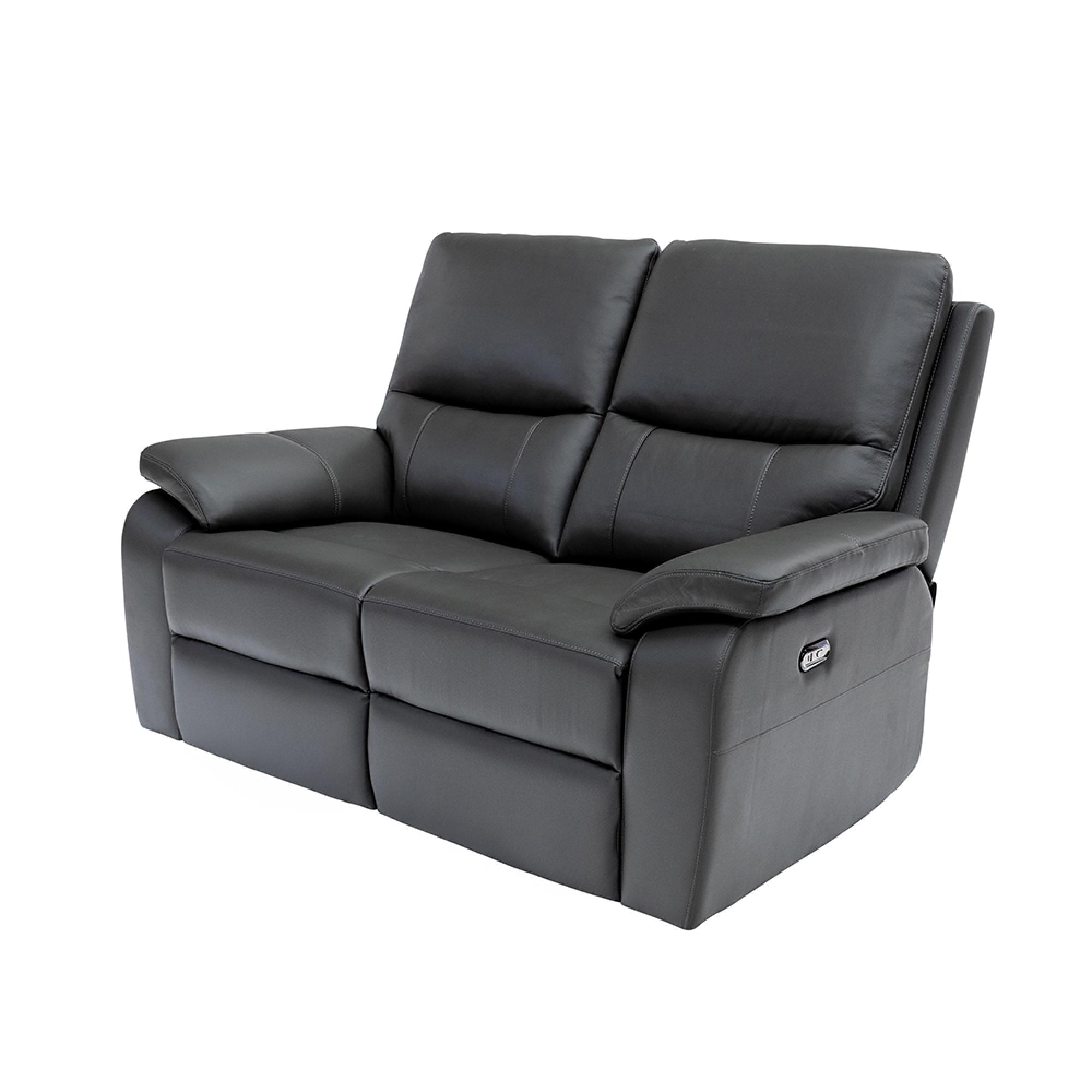 Cannes Sofa - 2 Seater - Electric Recliner - Leather - Charcoal