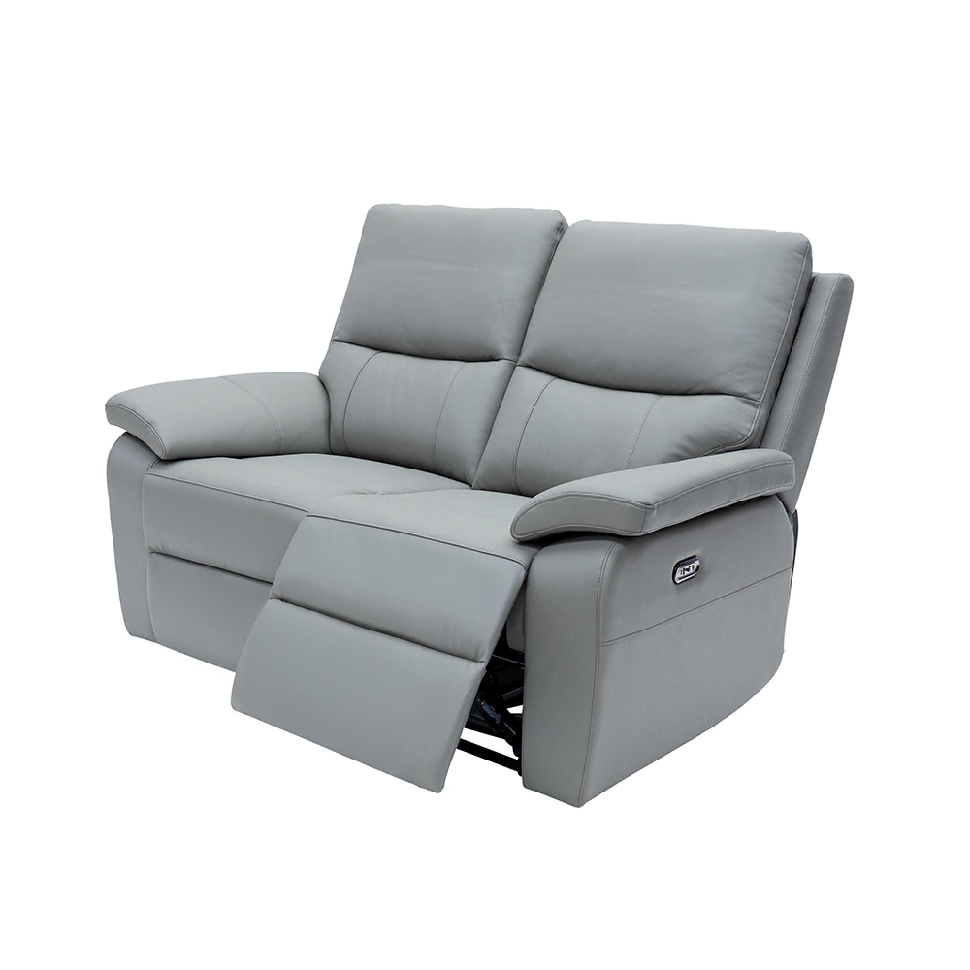 Cannes Sofa - 2 Seater - Electric Recliner - Leather - Grey