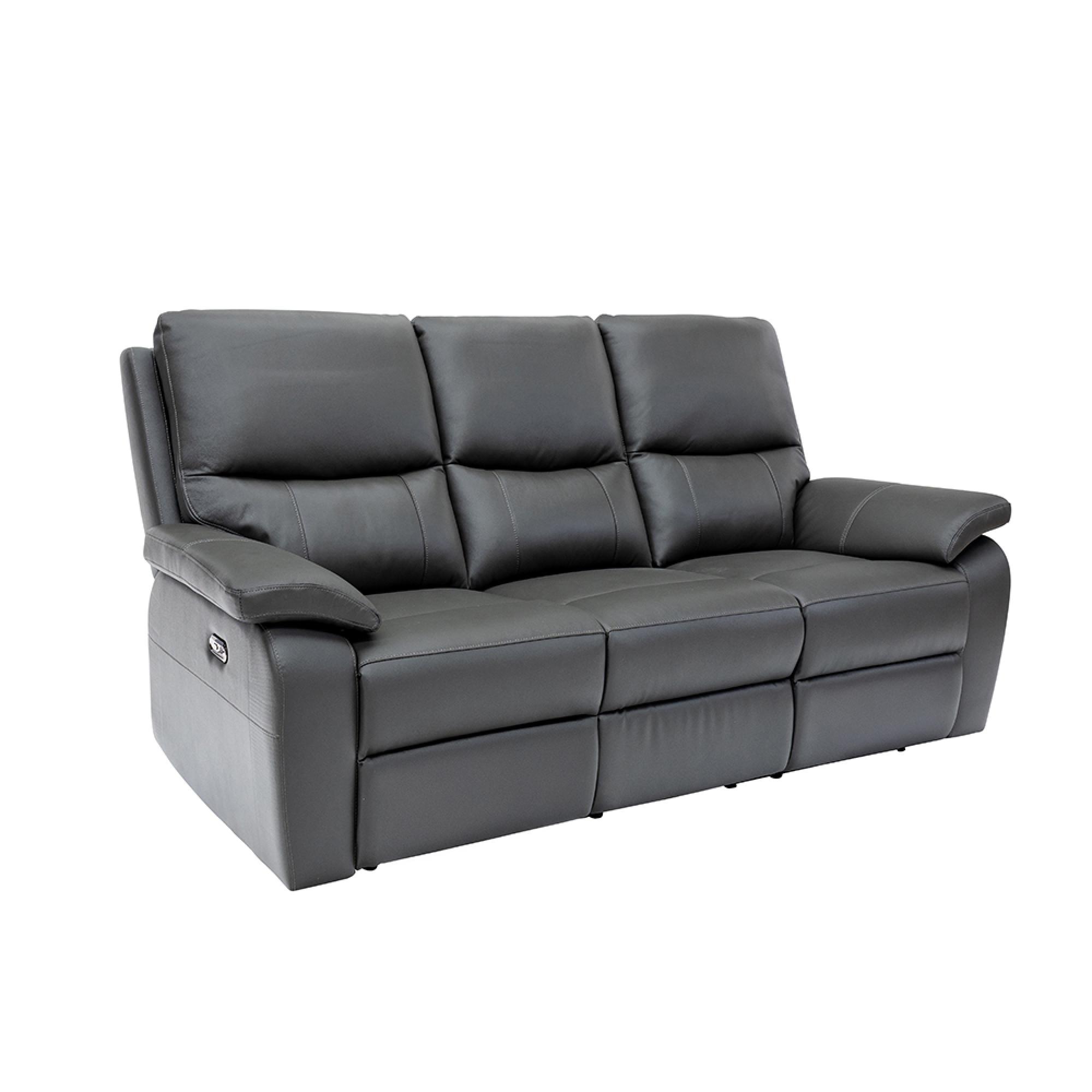 Cannes Sofa - 3 Seater - Electric Recliner - Leather - Charcoal