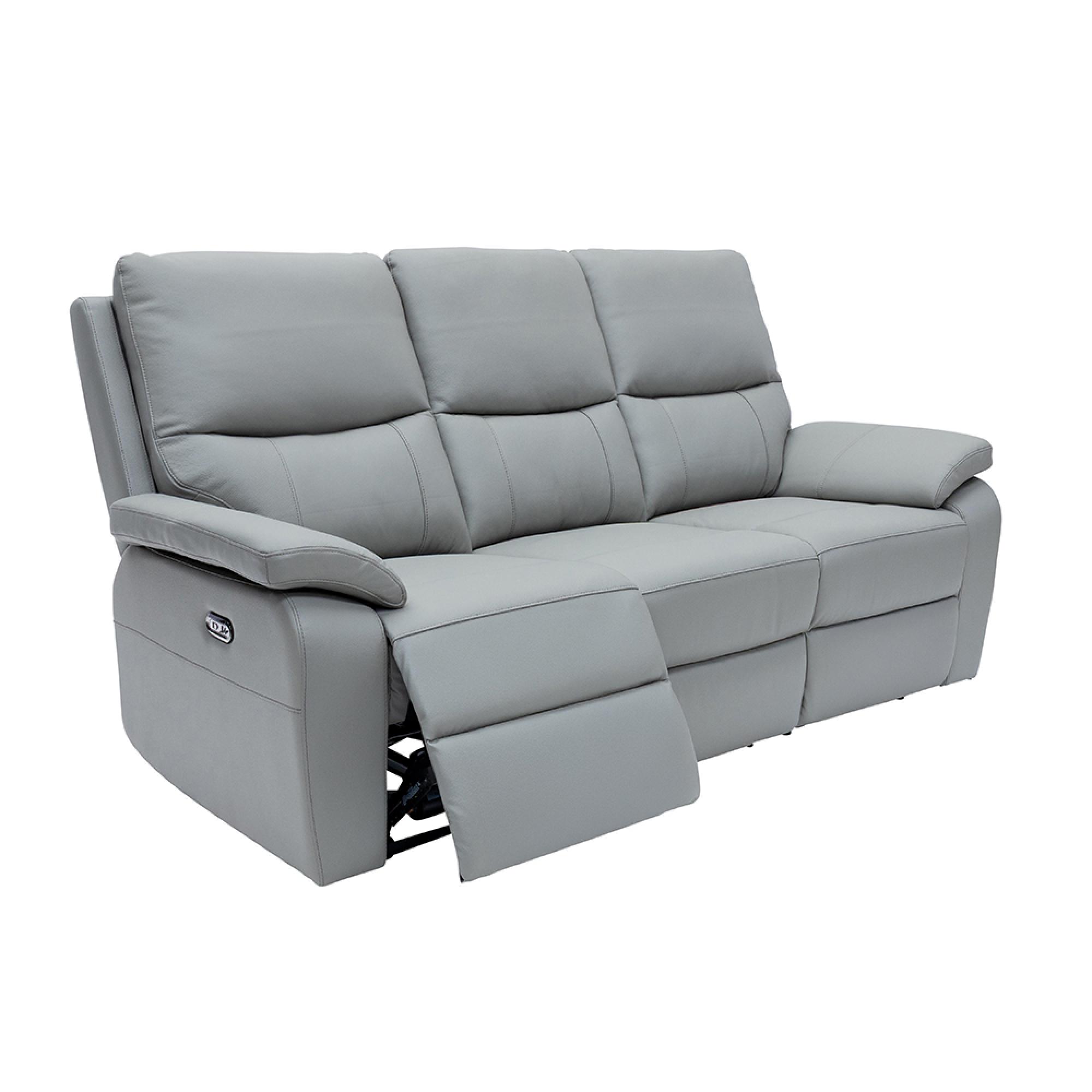 Cannes Sofa - 3 Seater - Electric Recliner - Leather - Grey
