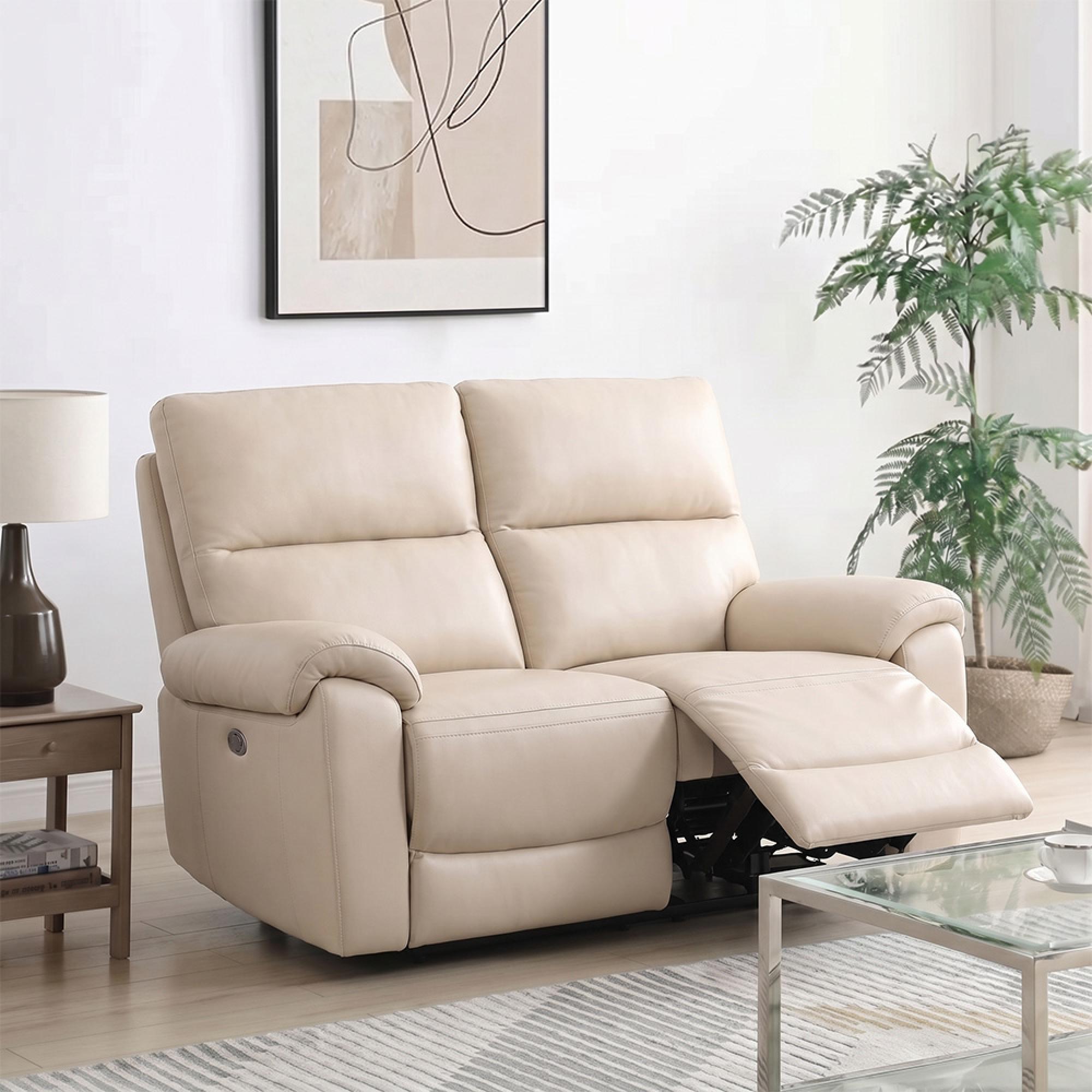 Rocco Sofa - Power Recliner - Chalk Leather - 2 Seater