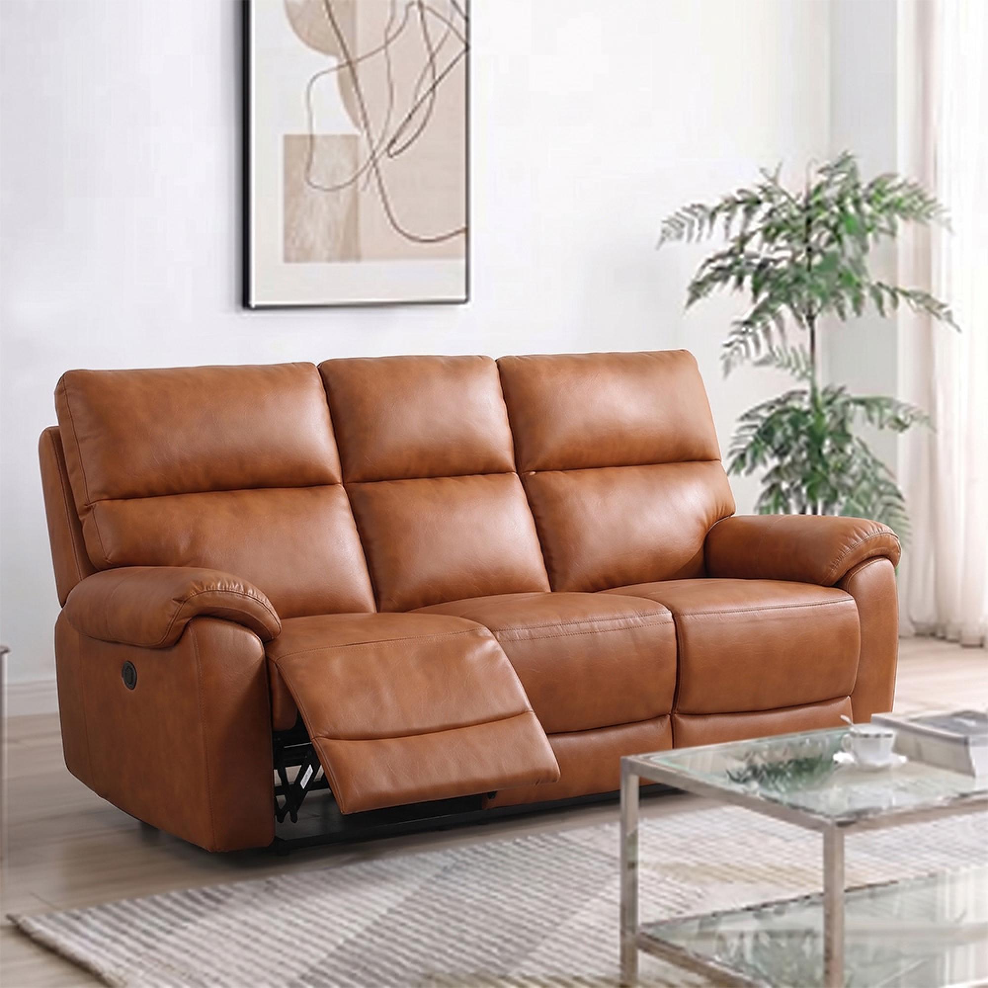 Rocco Sofa - Power Recliner - Tan Leather - 3 Seater