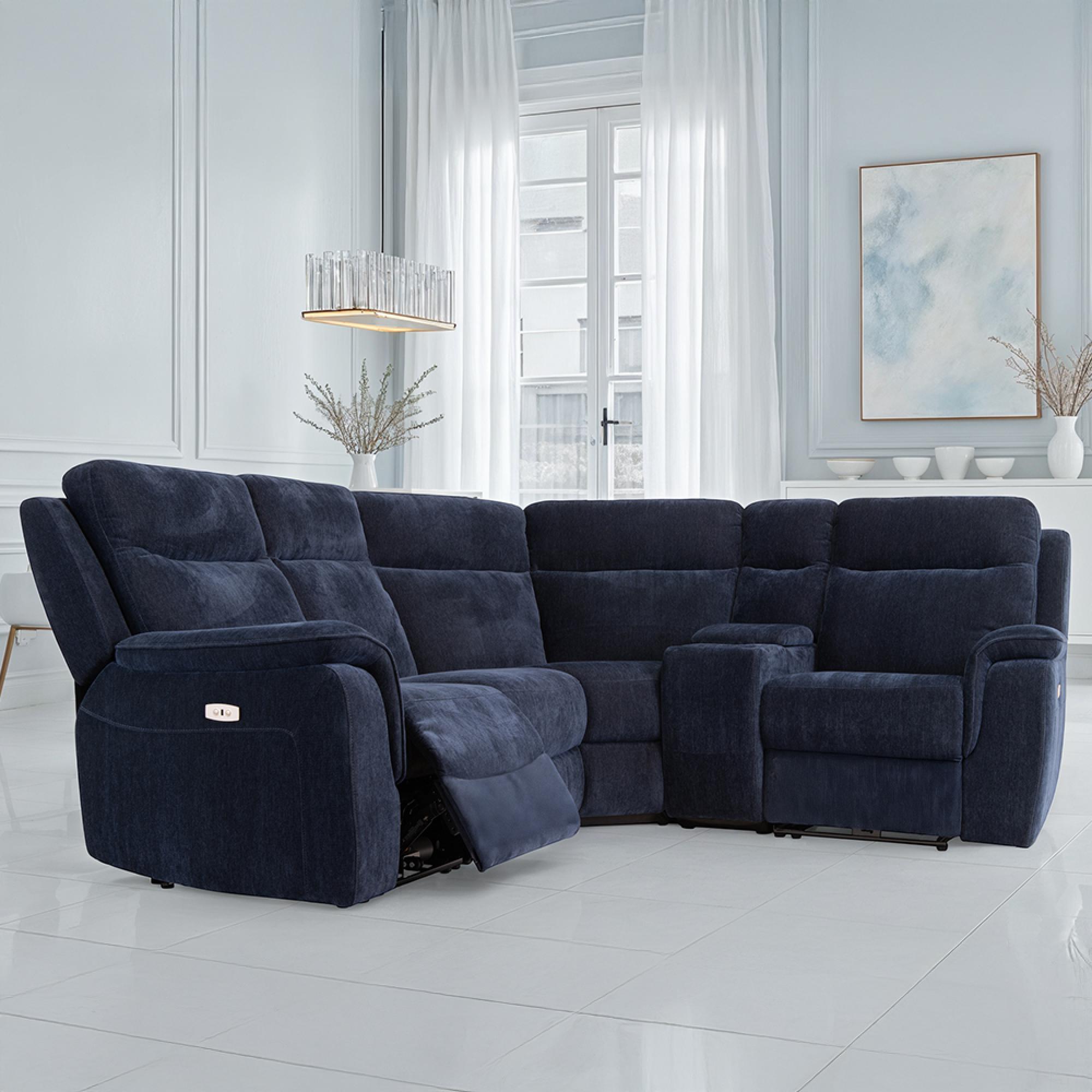 Havana Corner Sofa - Electric Recliner - Fabric - Blue