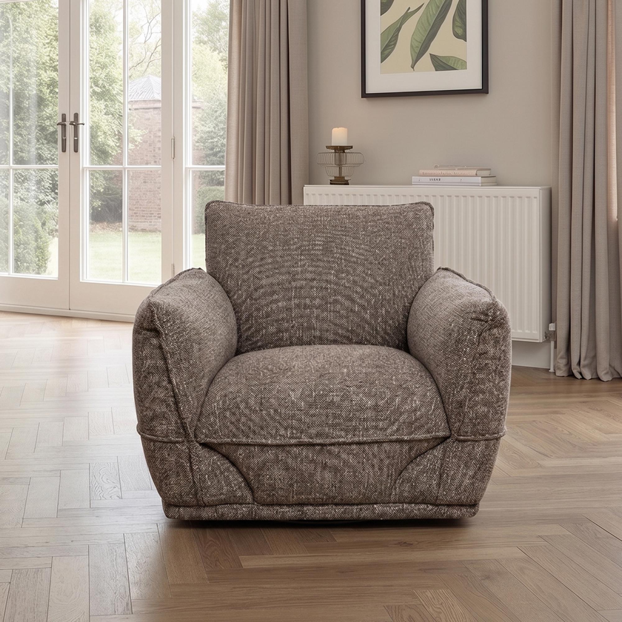 Tamson Swivel Armchair - Fabric - Pebble