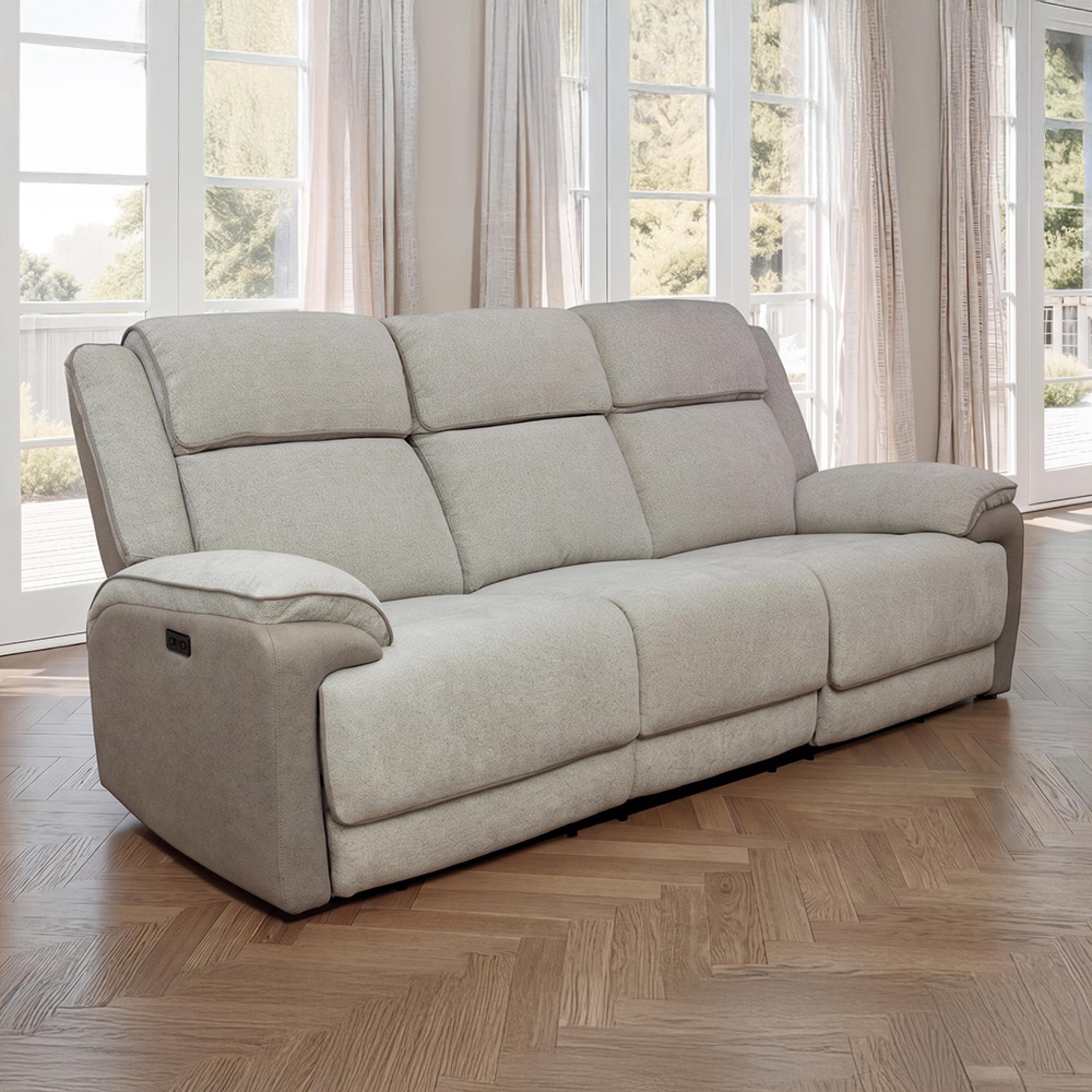 Walton Sofa - 3 Seater - Electric Recliner - Fabric - Soft Grey