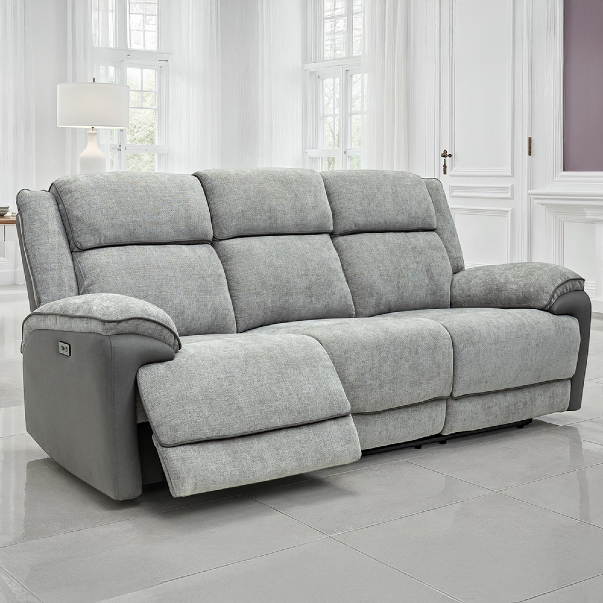 Marley Sofa - 3 Seater - Electric Recliner - Fabric - Grey Mix