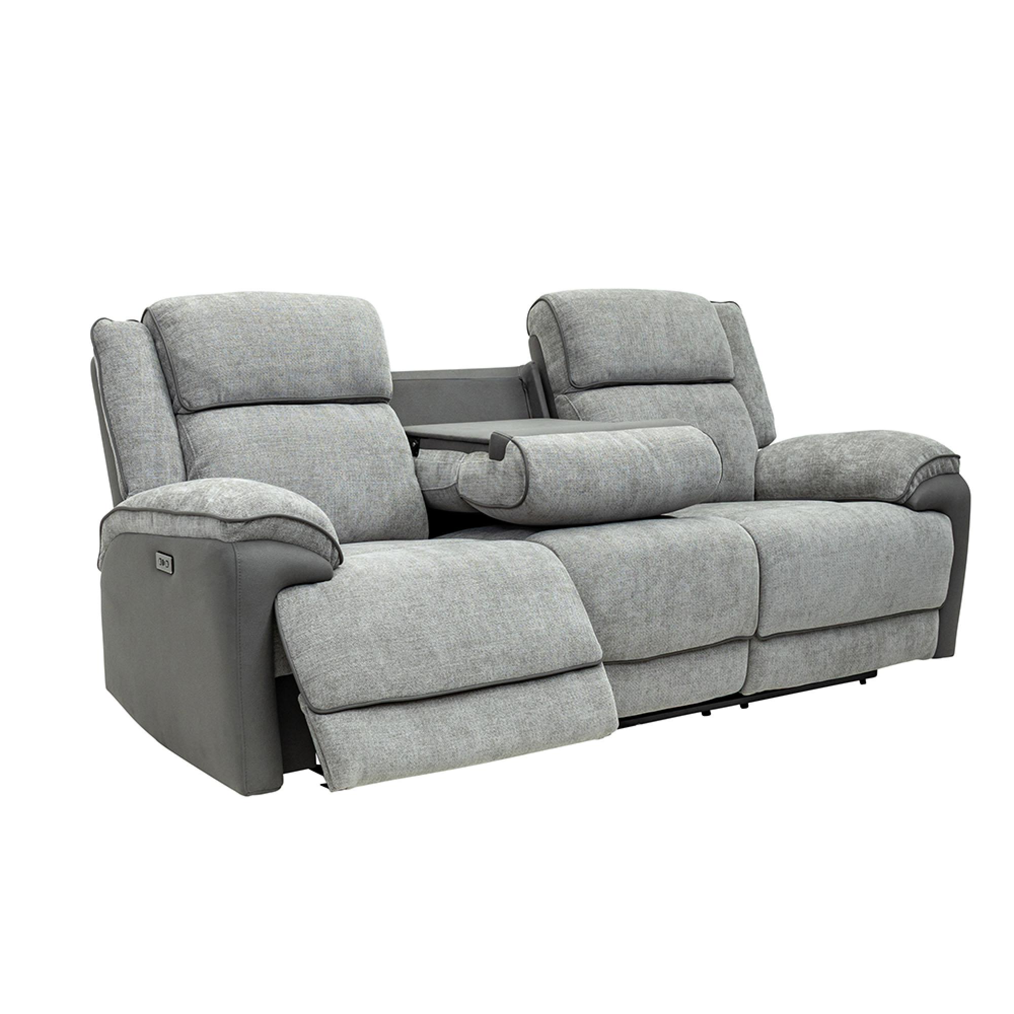Marley Sofa - 3 Seater - Electric Recliner - Fabric - Grey Mix