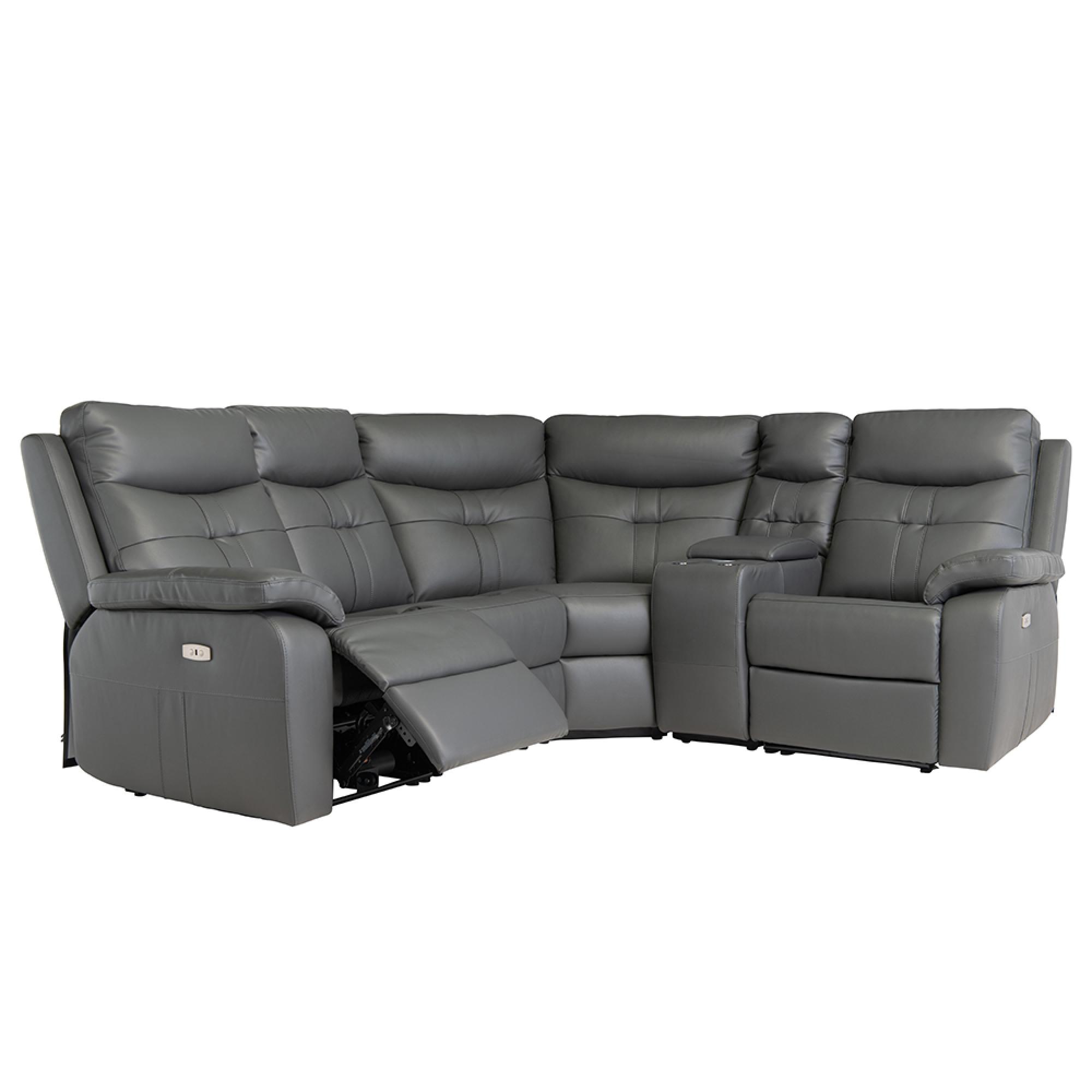 Sophia Corner Sofa - Electric Recliner - Leather - Charcoal
