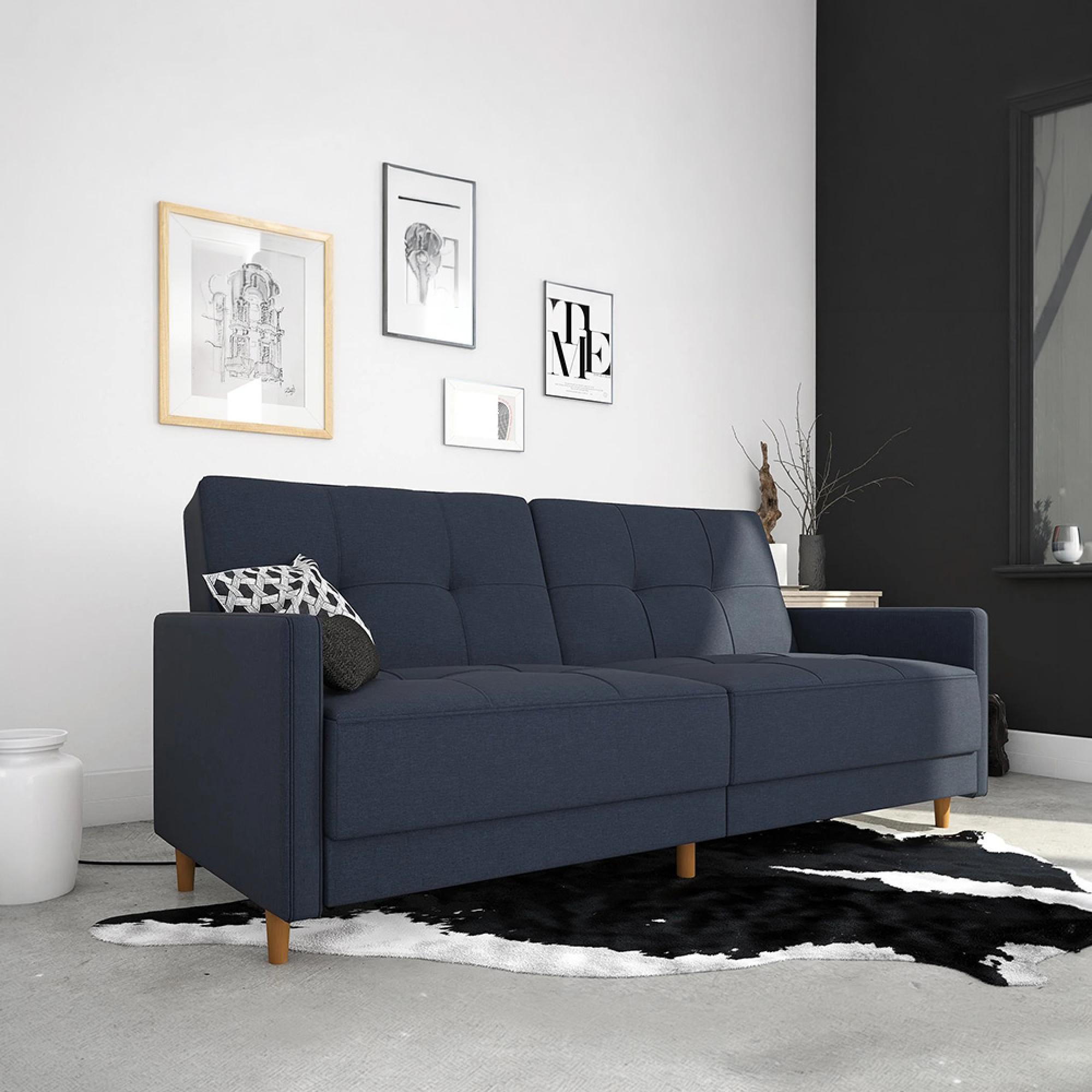 Andora Coil Sofa Bed - 3 Seater - Navy Blue Linen Fabric - 2146629UK