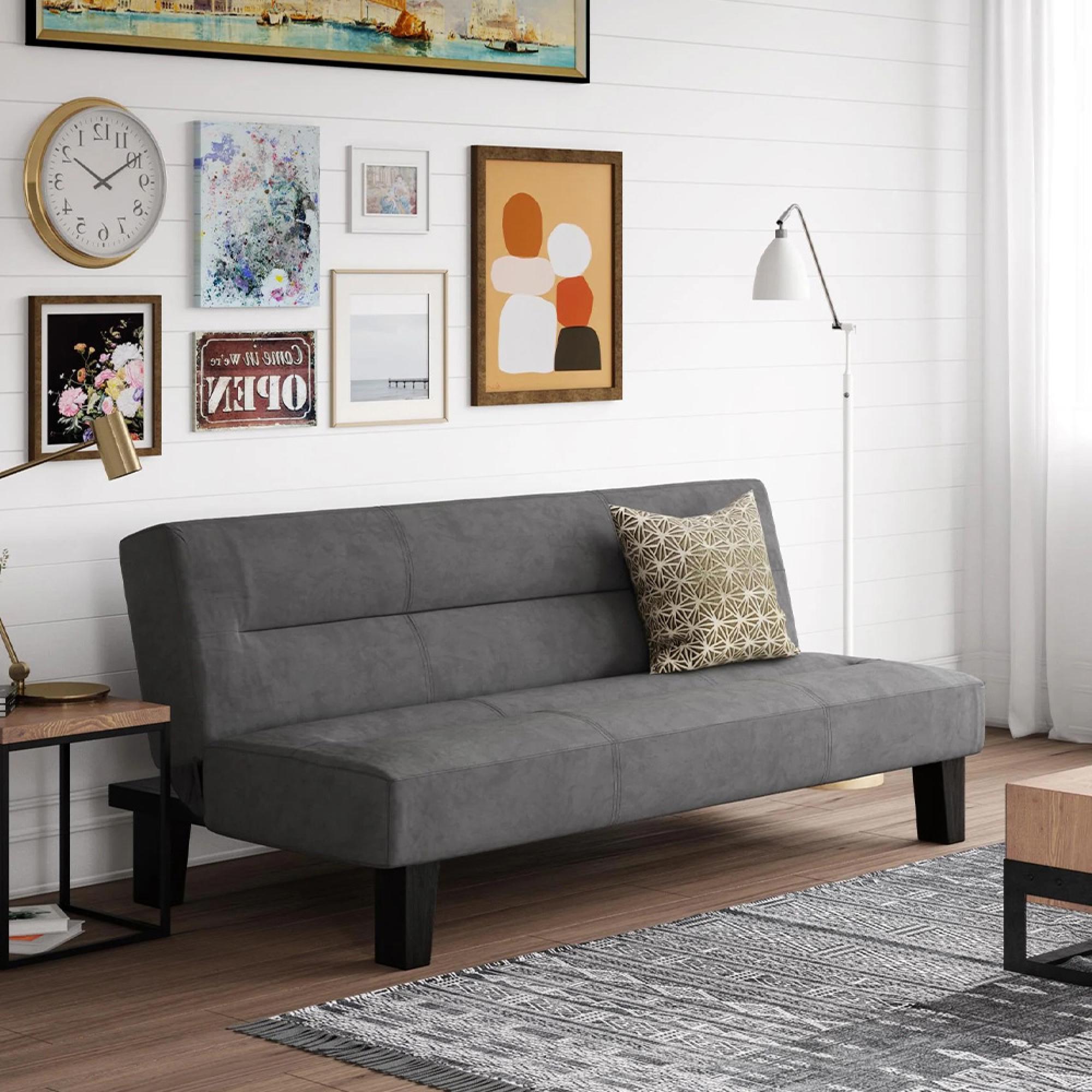 Kebo Futon Sofa Bed - 3 Seater - Grey Velvet Fabric - 2005419UK