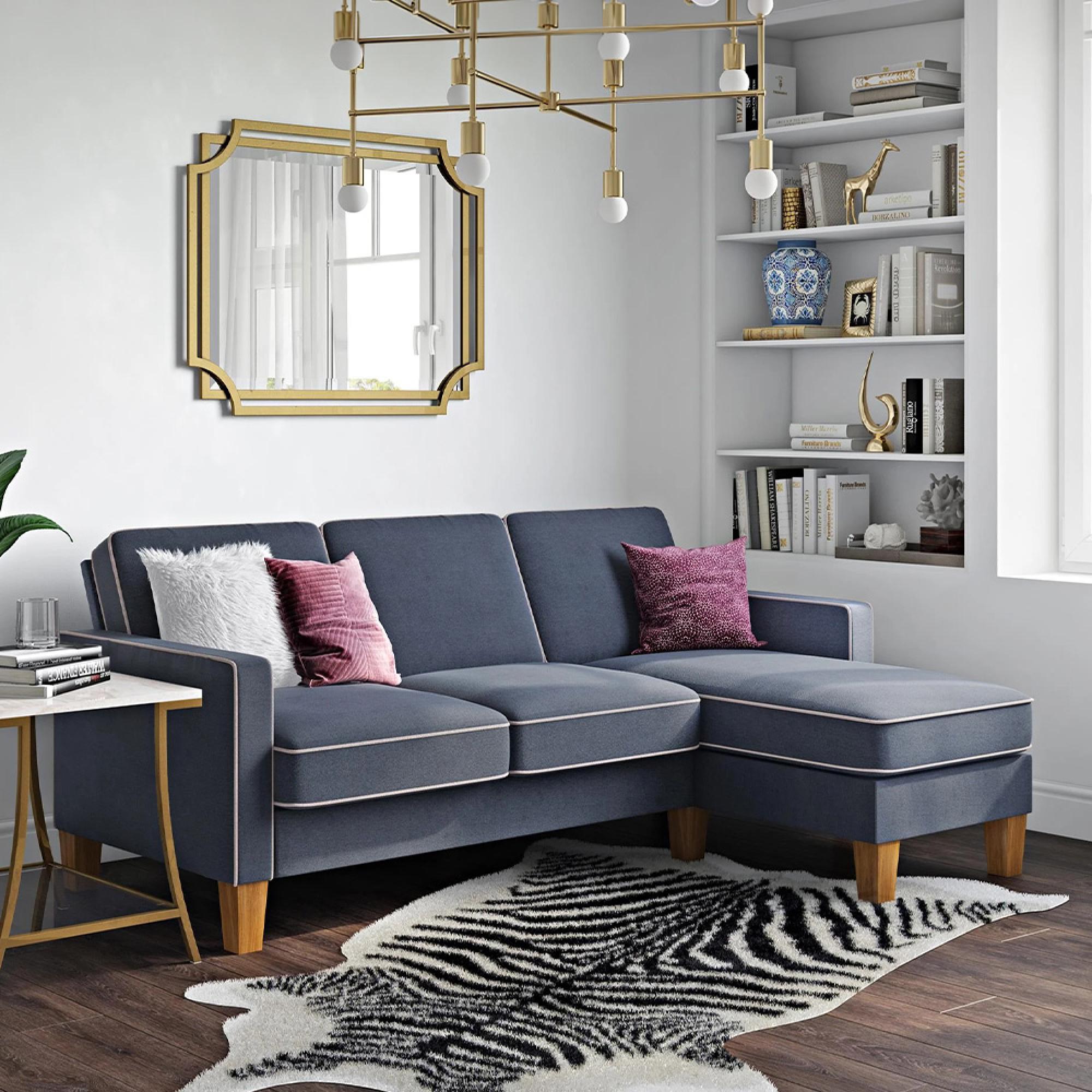Novogratz Bowen Sectional Sofa - Blue Chenille Fabric - DA036SEC-BLUK