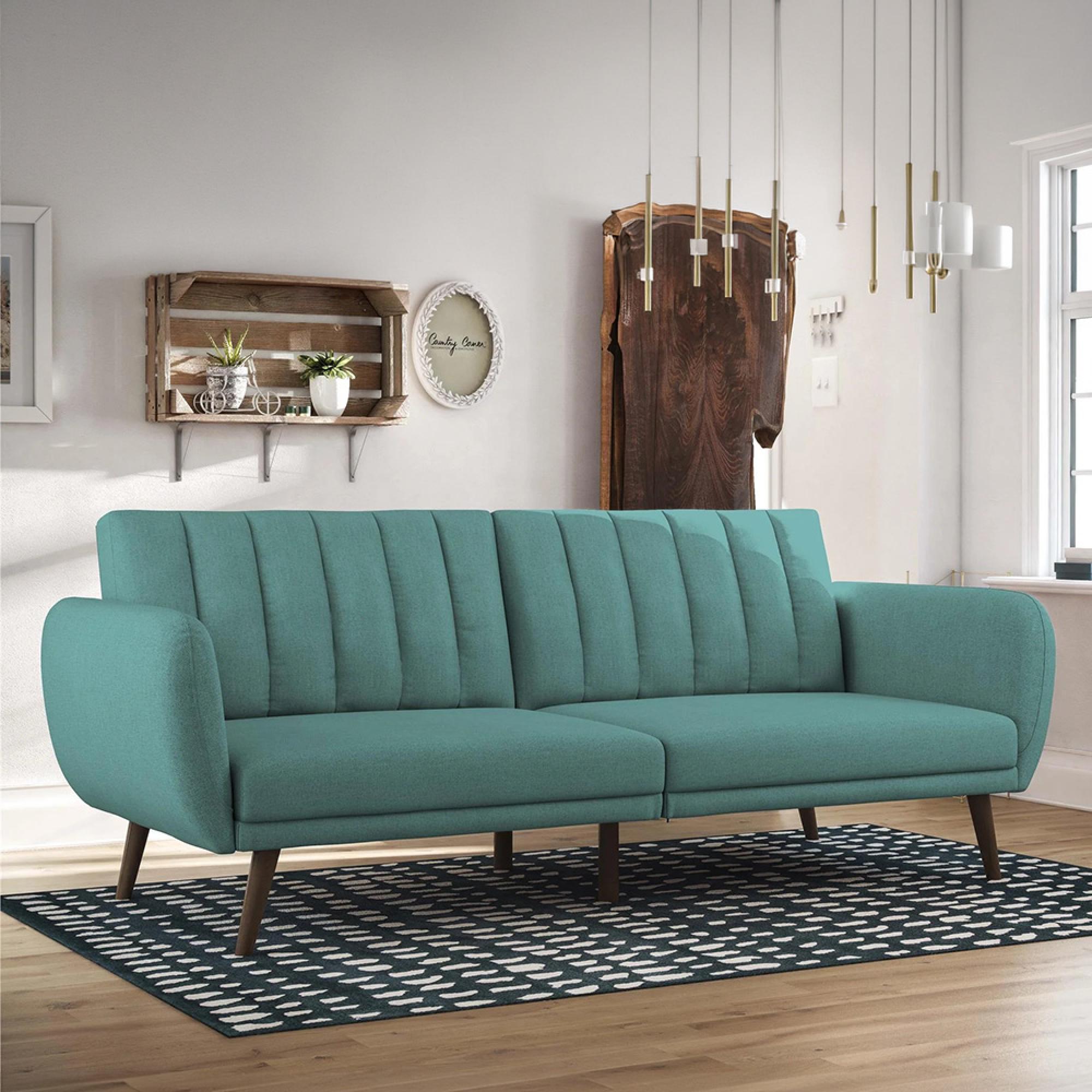 Novogratz Brittany Futon Sofa Bed - Light Blue Linen Fabric - 2115829NUK
