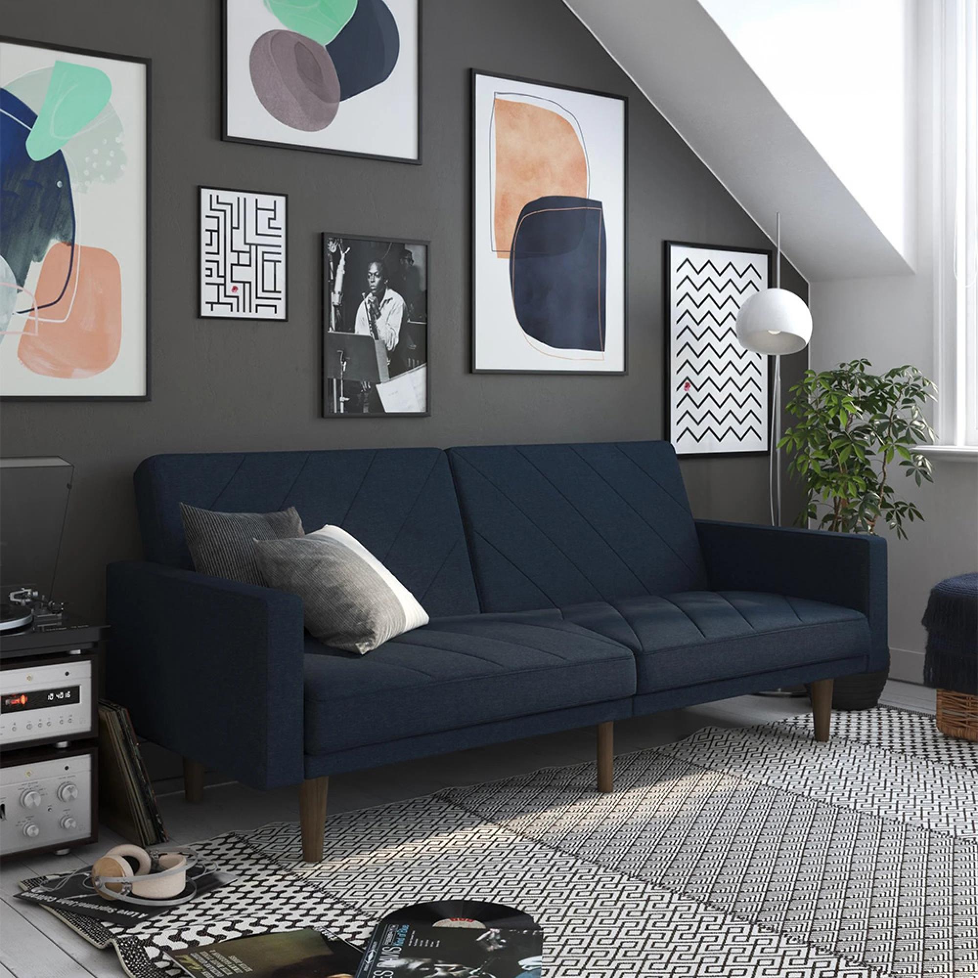 Paxson Sofa Bed - 3 Seater - Navy Blue Linen Fabric - 2110629UK