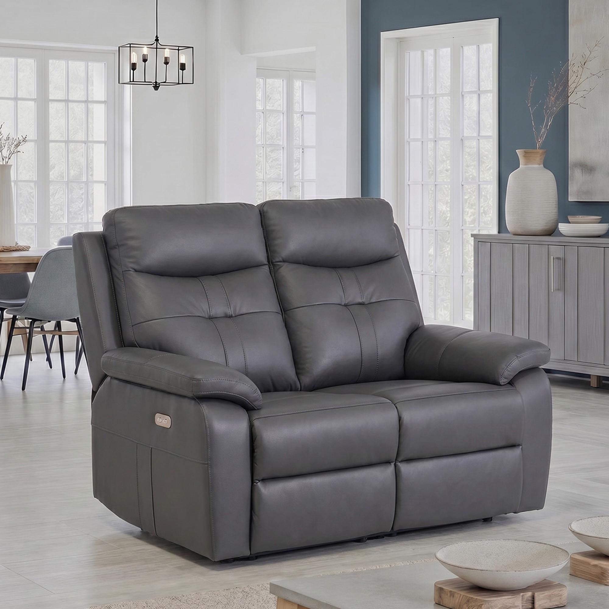 Sophia Sofa - 2 Seater - Electric Recliner - Charcoal Leather