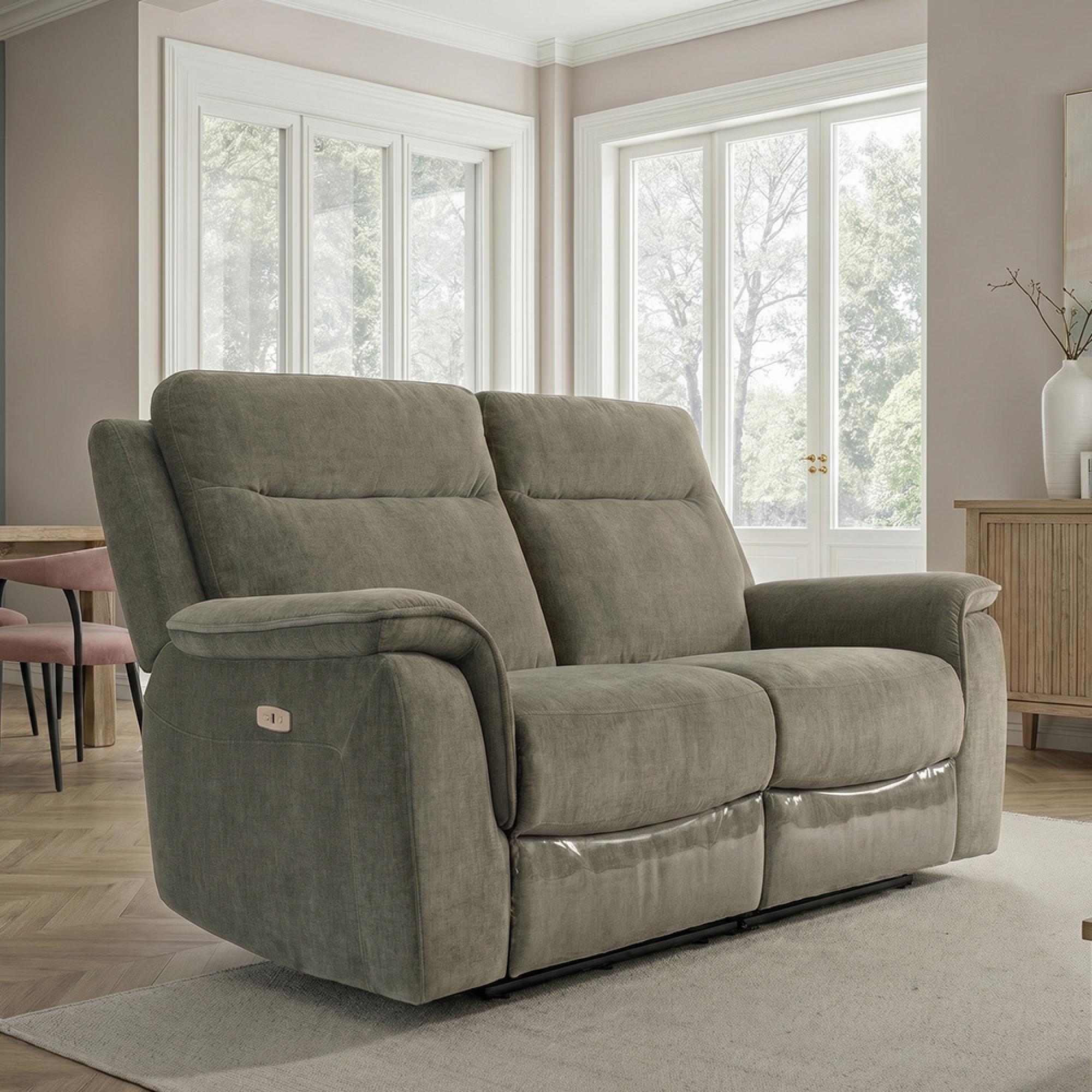 Havana Sofa - 2 Seater - Electric Recliner - Moss Green Fabric
