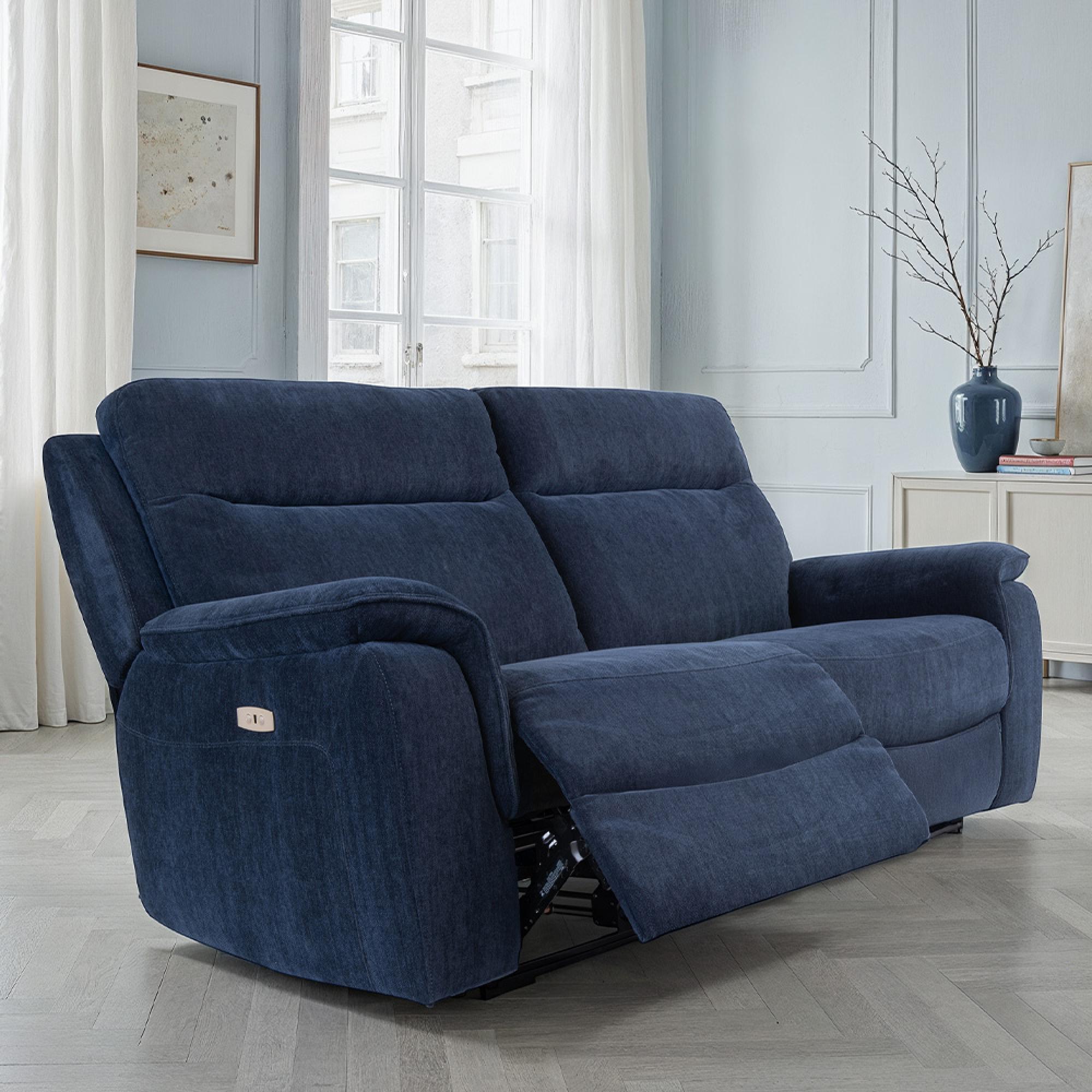 Havana Sofa - 3 Seater - Electric Recliner - Blue Fabric