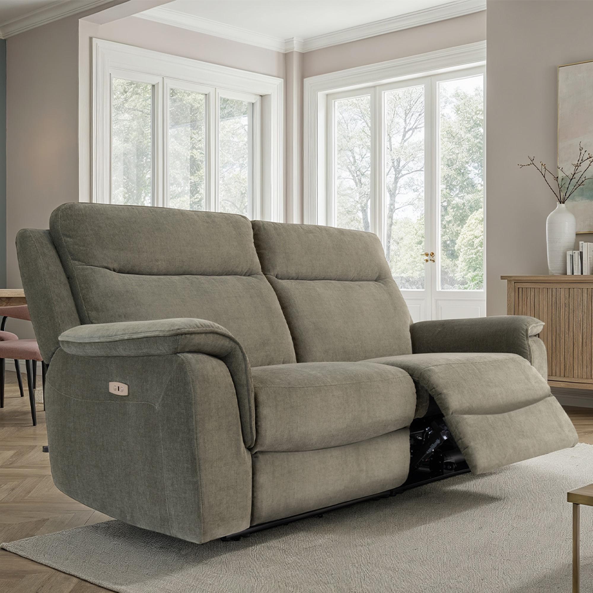 Havana Sofa - 3 Seater - Electric Recliner - Moss Green Fabric