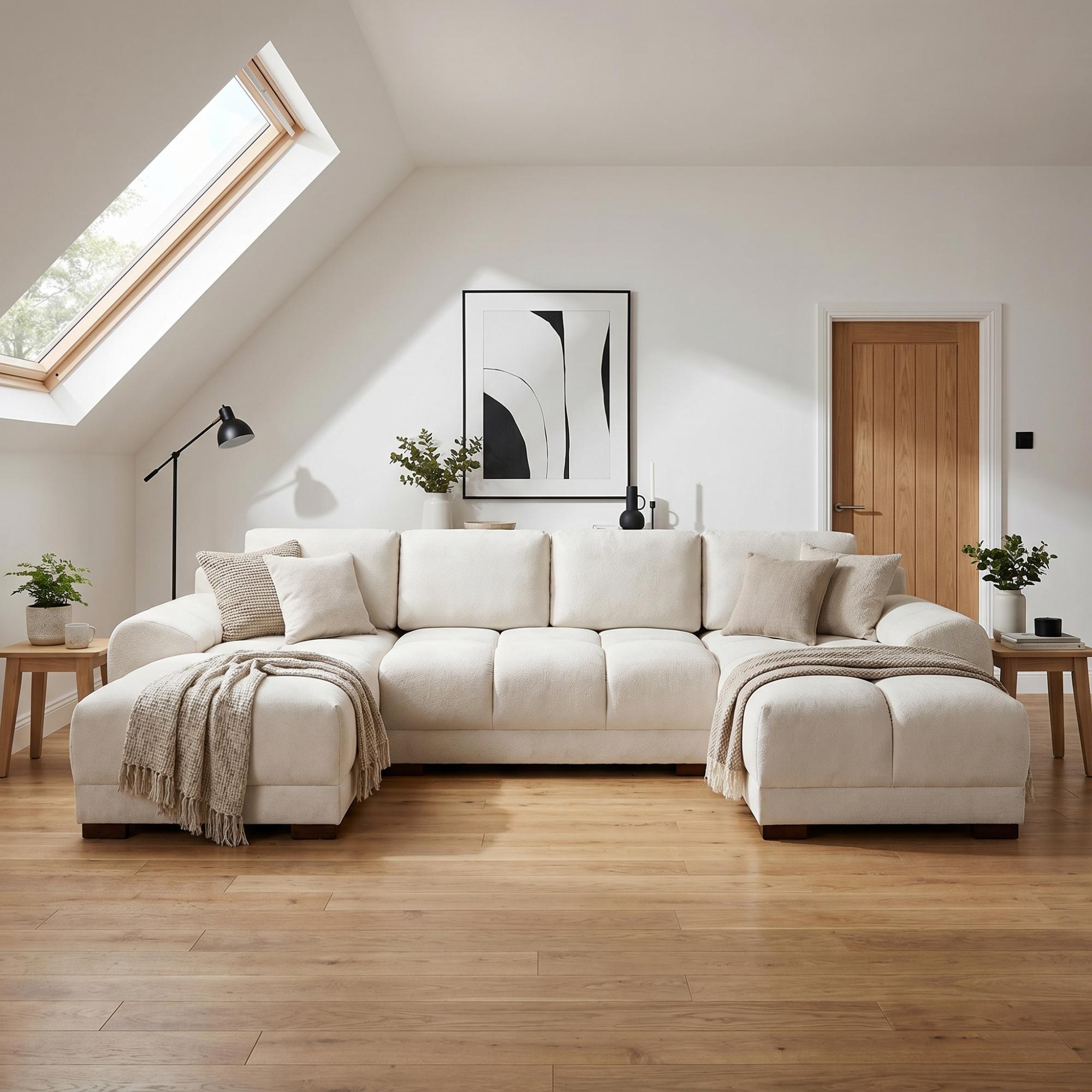 Azzuro U Shape Corner Sofa Suite - Cream Velvet Fabric