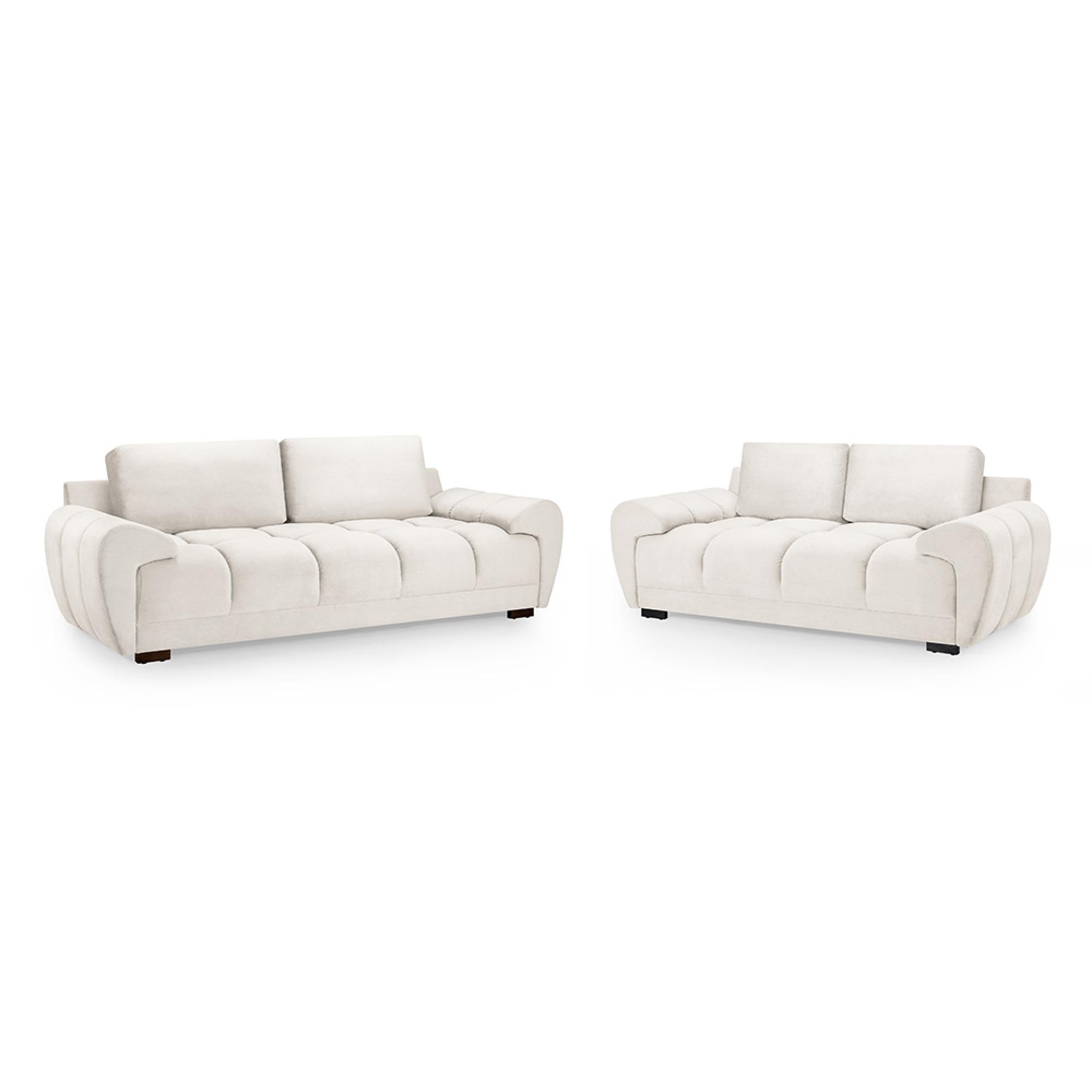 Azzuro Sofa Set - Cream Velvet Fabric - 3+2 Seater